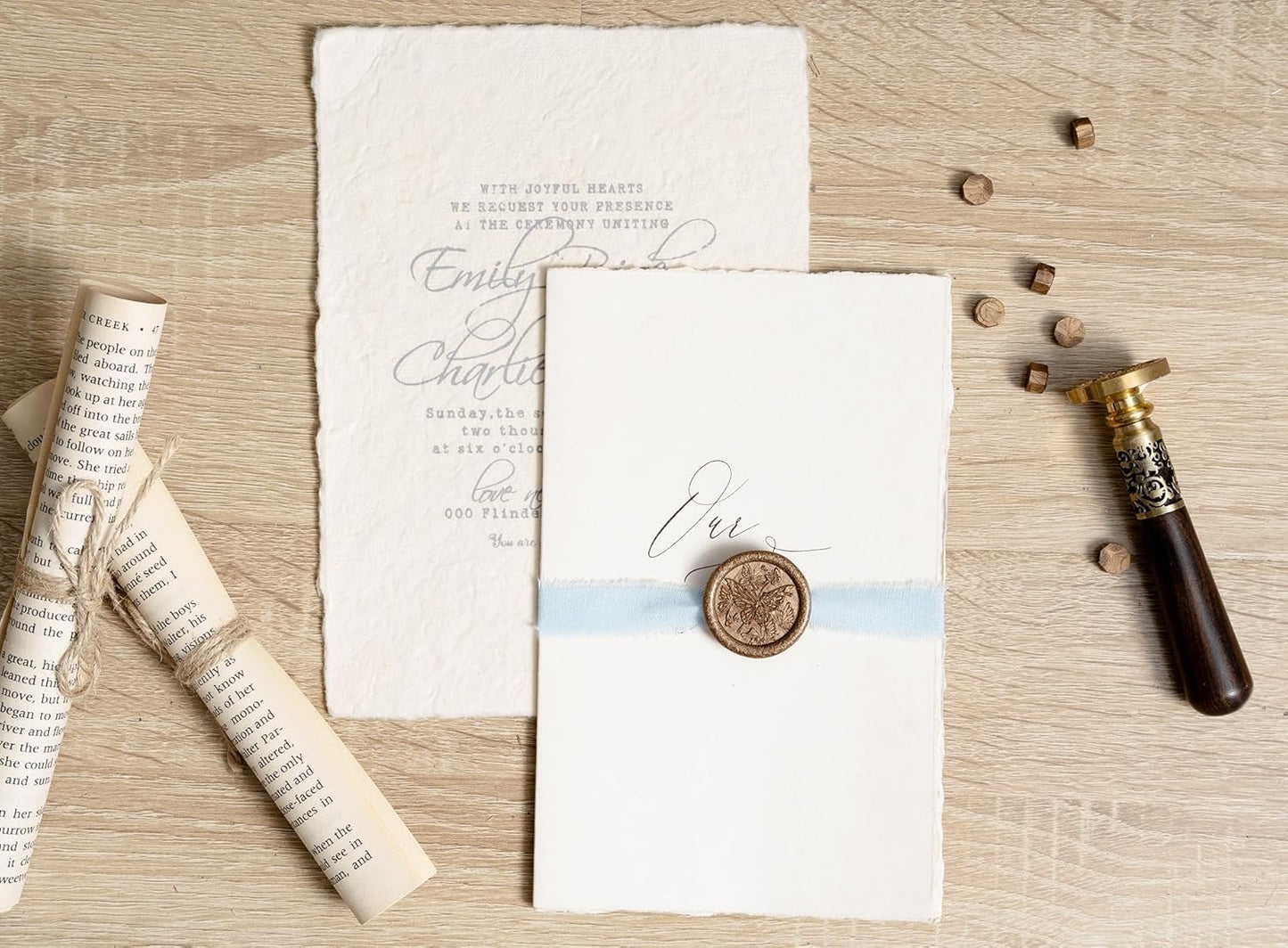 Blue Ribbon 5/8" x 21 Yards with Frayed Fringe Fabric Cotton Ribbons for Gift Wrapping Wedding Invitations Flower Bouquet Baby Shower