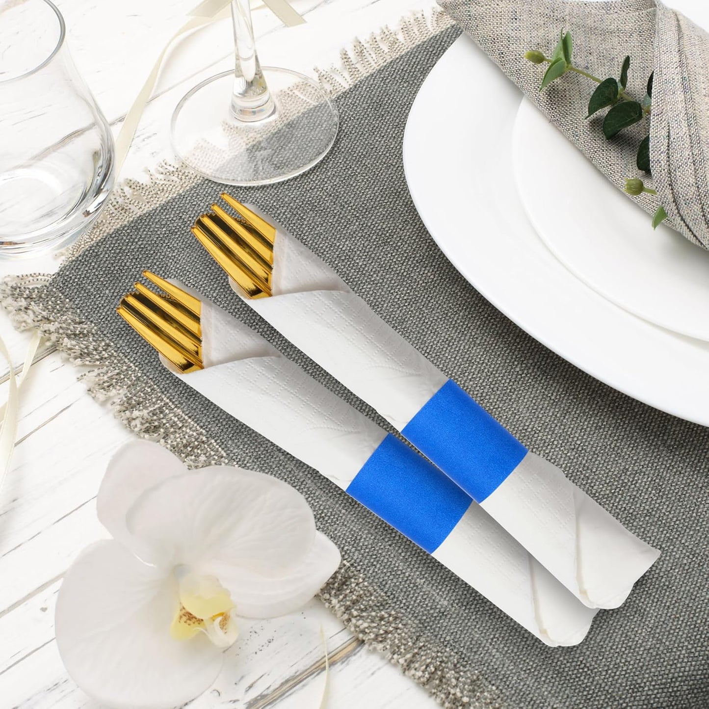 2,000 Pcs Napkin Bands, Paper Napkin Rings Self-Adhesive,Silverware Wraps Bands,Blue