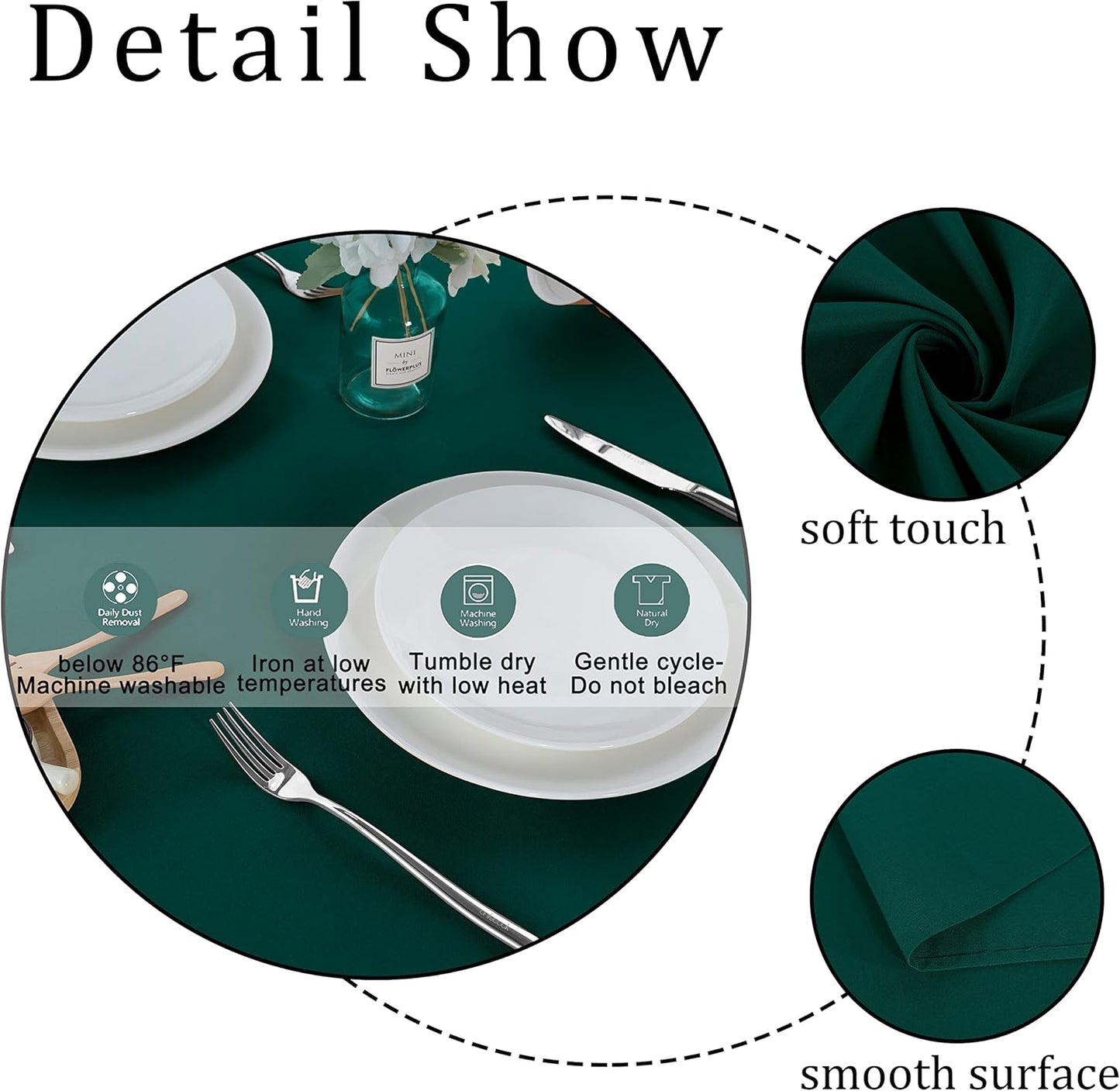 Fitable Square Tablecloth 60x60 inch Tablecloth Stain and Wrinkle Resistant Washable Polyester Table Cloth for Buffet Parties and Camping, Green