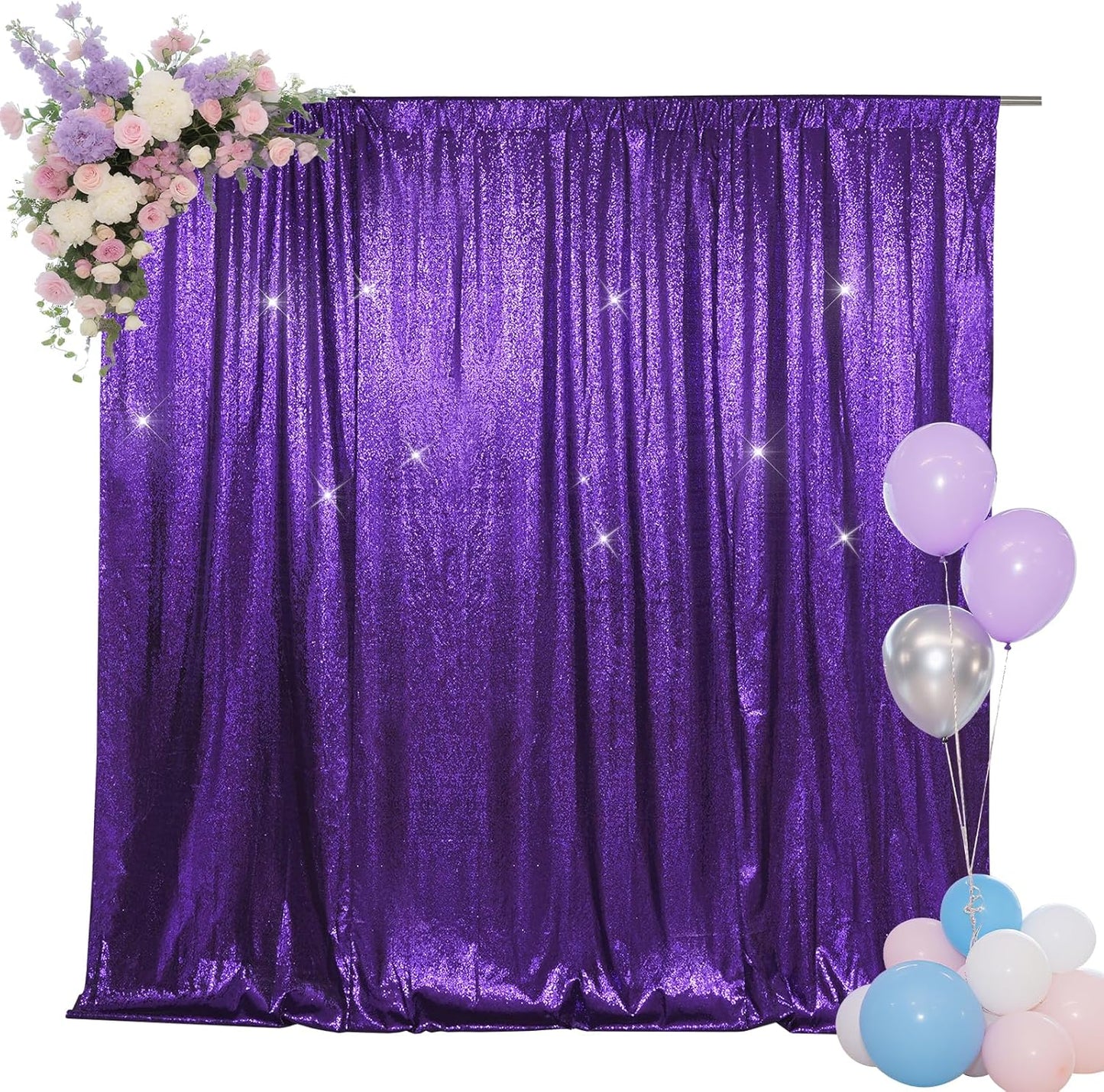 SquarePie Sequin Backdrop Less Transparent Background Sparkly Curtain for Wedding Halloween Party 6FT x 6FT Purple