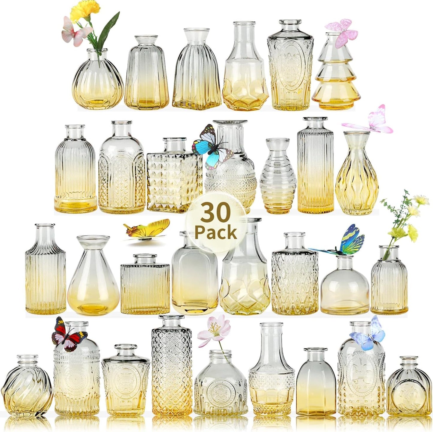 Glass Bud Vases in Bulk Set of 30 Pcs,Small Glass Vases for Flowers as Wedding Centerpieces for Tables,Clear Flower Vases Suitble for Wedding Decorations,Home Decor (Blue Yellow, 30 pcs)