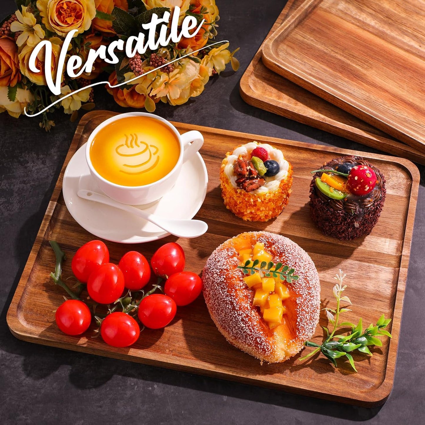 Roowest 5 Pack Solid Acacia Wood Serving Trays for Laser Engraving Rectangular Wooden Board for Food Appetizer Serving Tray Plates for Vegetables Fruit Cheese Housewarming Gifts(14 x 10 Inch)