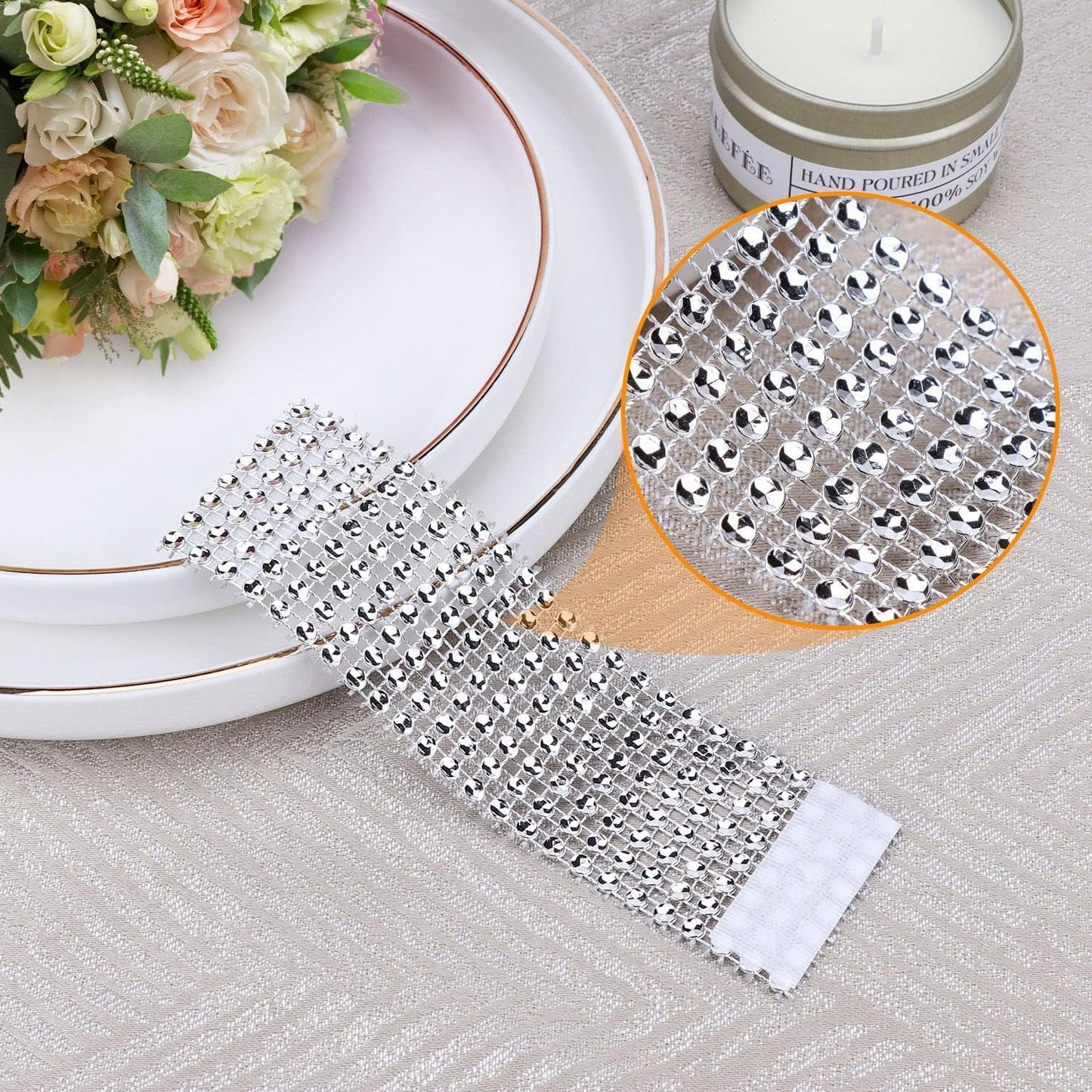 Rhinestone Napkin Rings 300pcs,Wedding Diamond Bling Crystal Napkin Rings for Wedding Reception, Dinner, Place Settings, Holiday Parties or DIY Decoration (300,Silver)