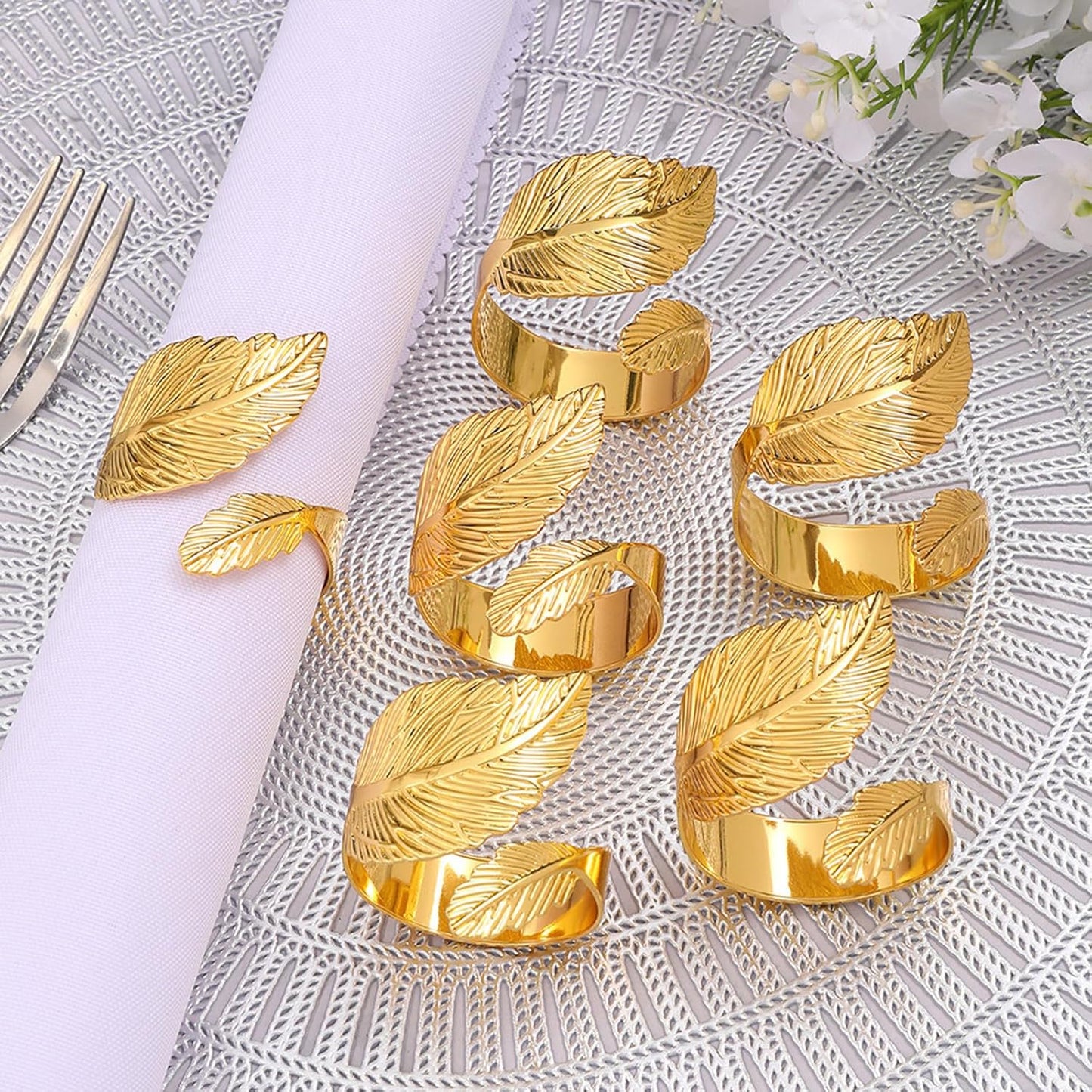 Napkin Rings Set of 50 pcs, Gold Leaf Napkins Rings Holders Bulk for Wedding,Holleween Dinner,Birthday,Christmas,Thanksgiving Party of Table Setting Decor (Golden Leaves 50 pcs)