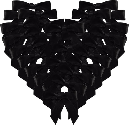 50pcs 1-1/2" Mini Black Satin Ribbon Bows Without Twist Ties for Crafts Gift Wrapping Packing Christmas Decoration (Black)