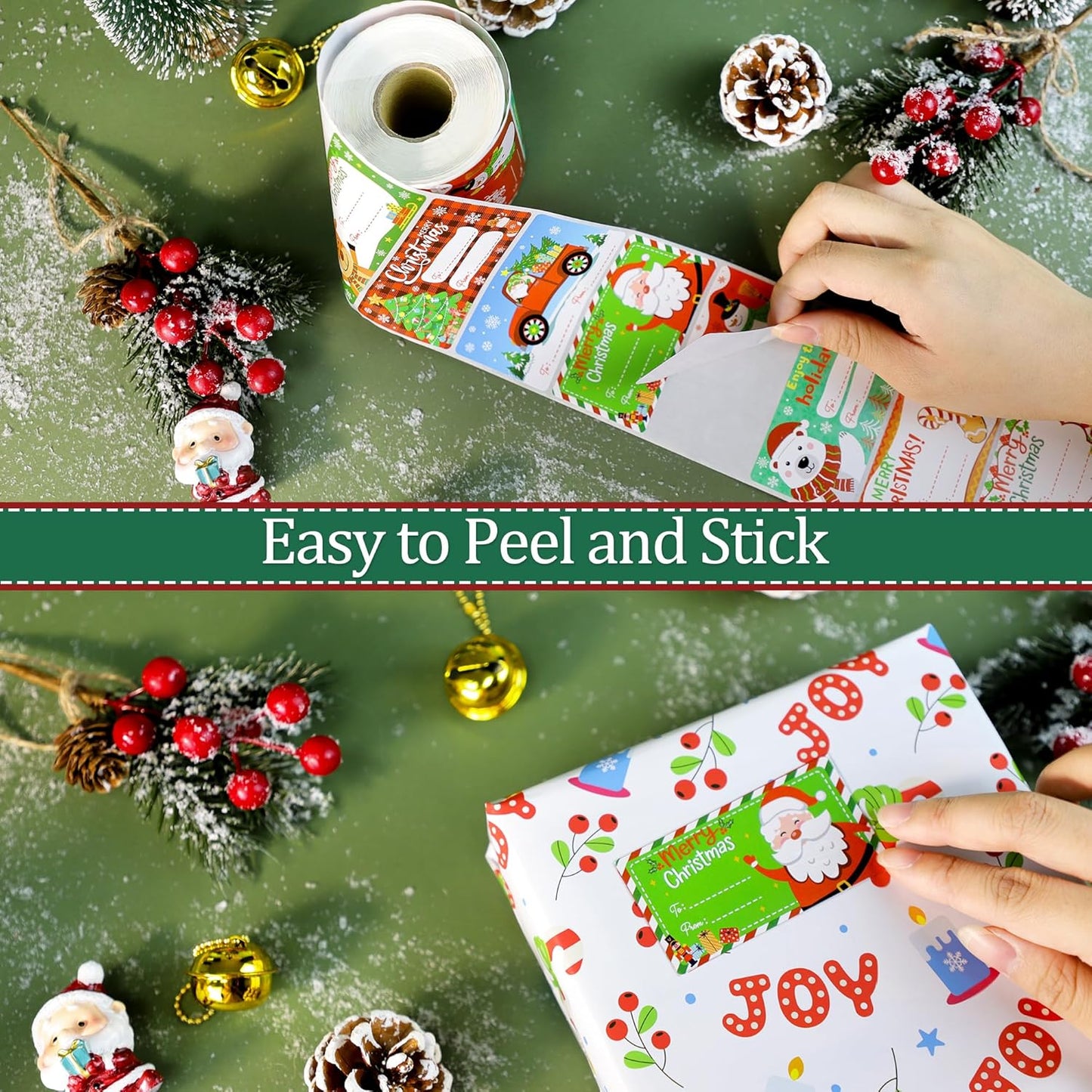 500 PCS Christmas Gift Tags,Christmas Name Tags Stickers Roll, Self-Adhesive Christmas Labels for Presents, Gift Bags, Boxes, Xmas Holiday Wrapping Paper Christmas Decorations