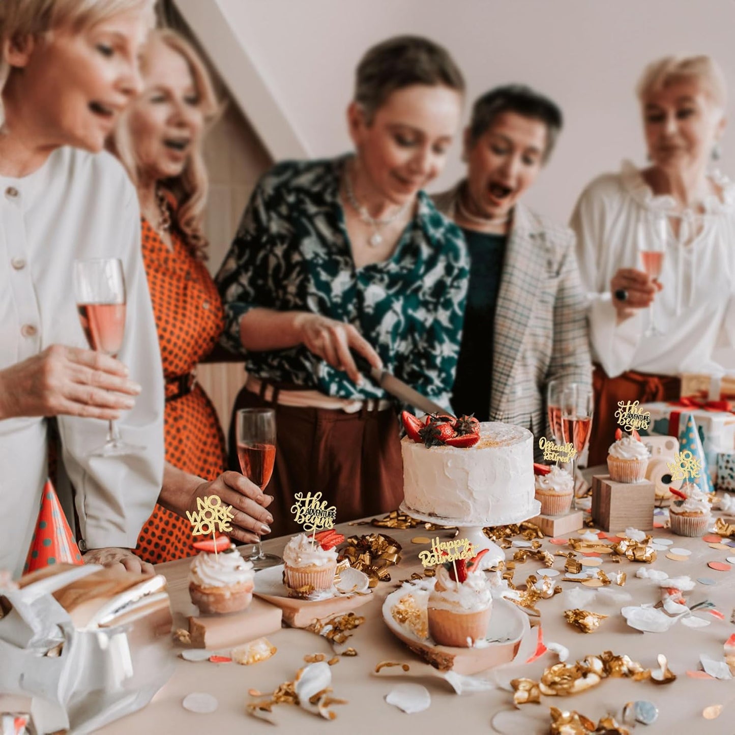 24Pcs Happy Retirement Cupcake Toppers Officially Retired Cake Toppers No Work Zone Adventure Begins Cupcake Picks Retirement Theme Farewell Birthday Party Cake Decorations Supplies Gold