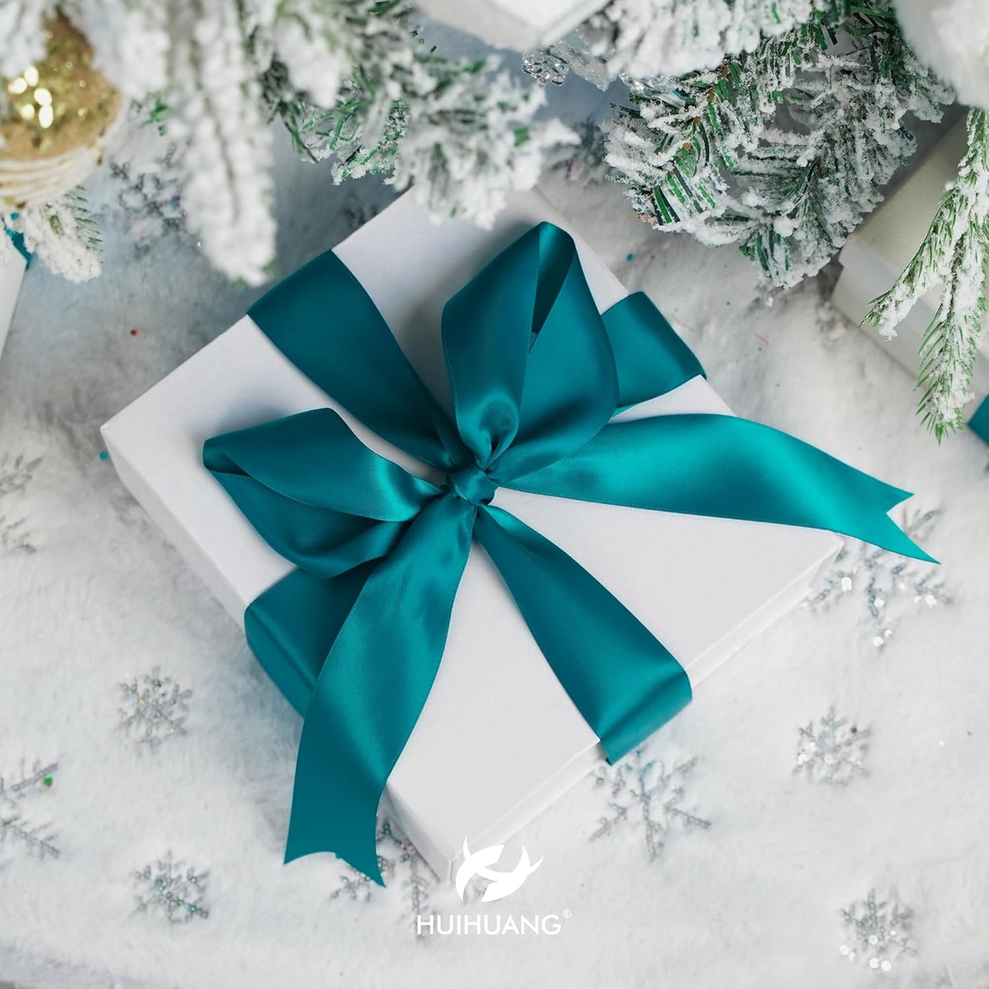 HUIHUANG Peacock Blue Ribbon 1-1/2 inch x 50 Yards Peacock Double-Faced Satin Ribbon for Christmas Gift Wrapping Crafts Bows Holiday Home Decor Wedding Decoration Flower Bouquets