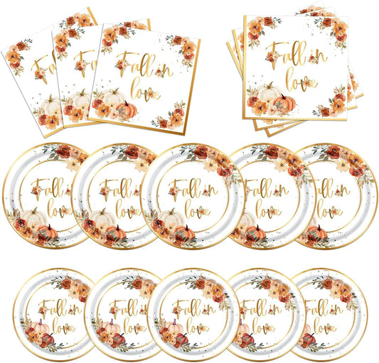 Fall In Love Bridal Shower Decorations - 60Pc Set Includes Plates, Napkins & More for Engagement Parties
