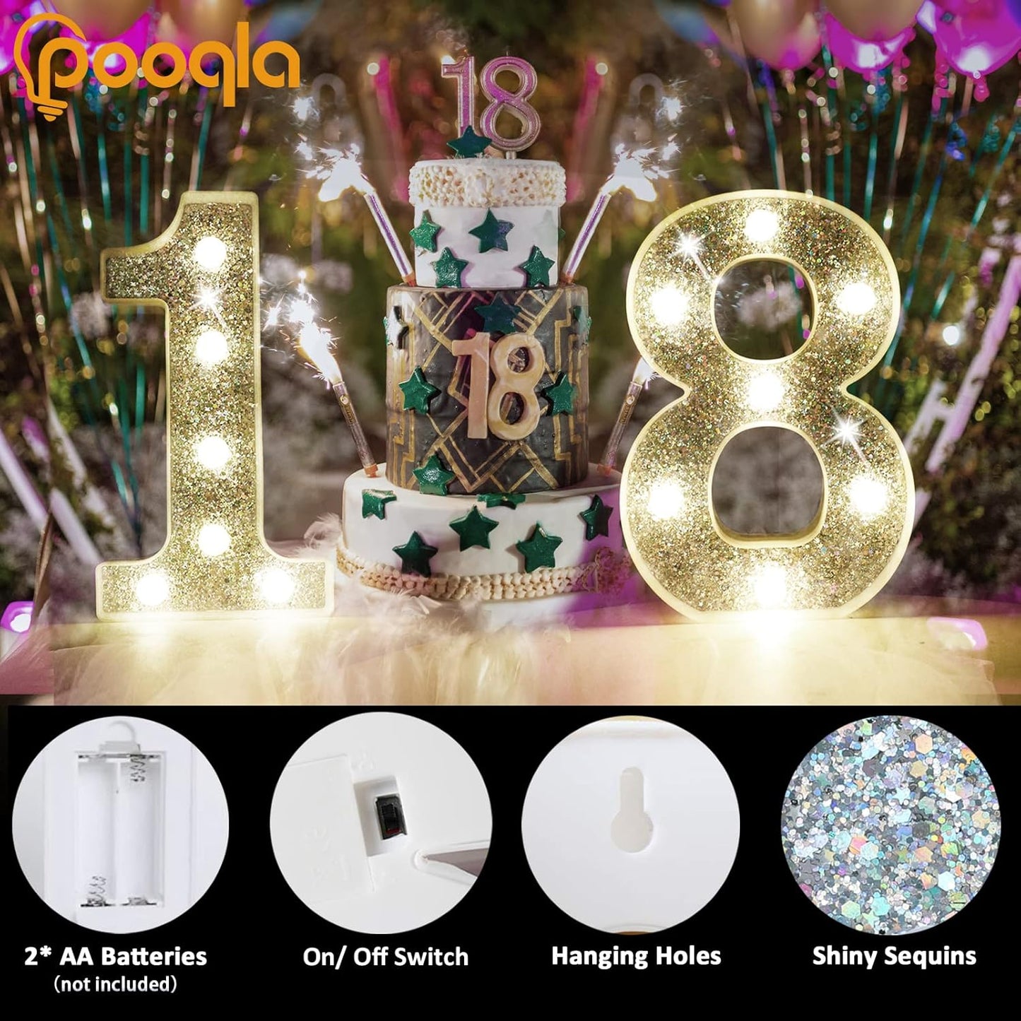 Pooqla Marquee Light up Numbers, Lighted Numbers for 9th Birthday Decorations, Night Light Battery Powered for Silver Party Decorations, Gift for Boys Girls Christmas Wedding Home Room Decoration