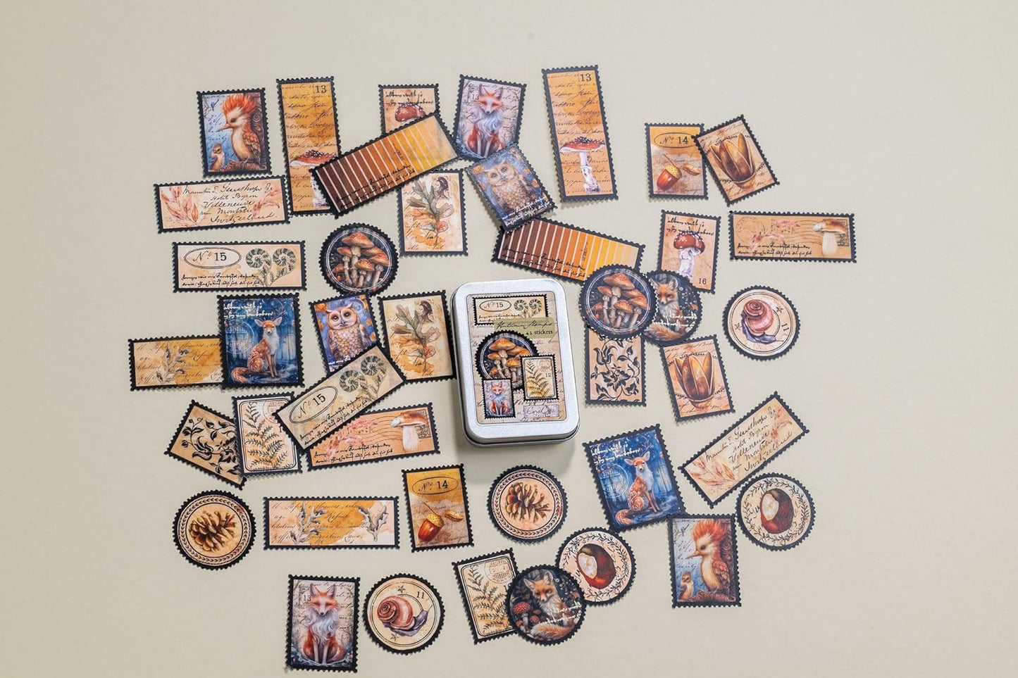 Forest Stamps Sticker Tin Box 42 Stickers