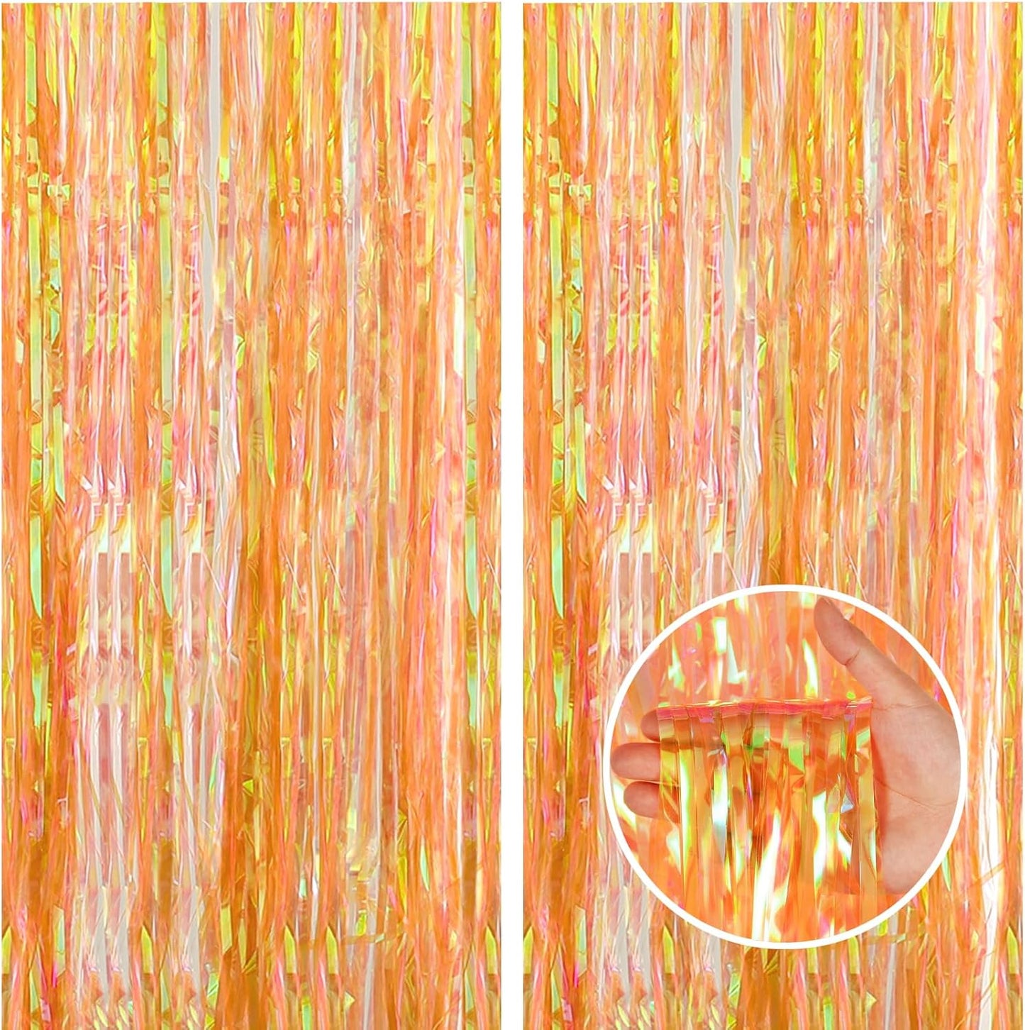 CANREVEL 2 Pack 3.2x6.5 Feet Iridescent Foil Fringe Backdrop Curtains, Clear Yellow Tinsel Photo Booth Props Streamers Party Decorations for Birthdays, Christmas, Lemon, Smiley Party Decorations