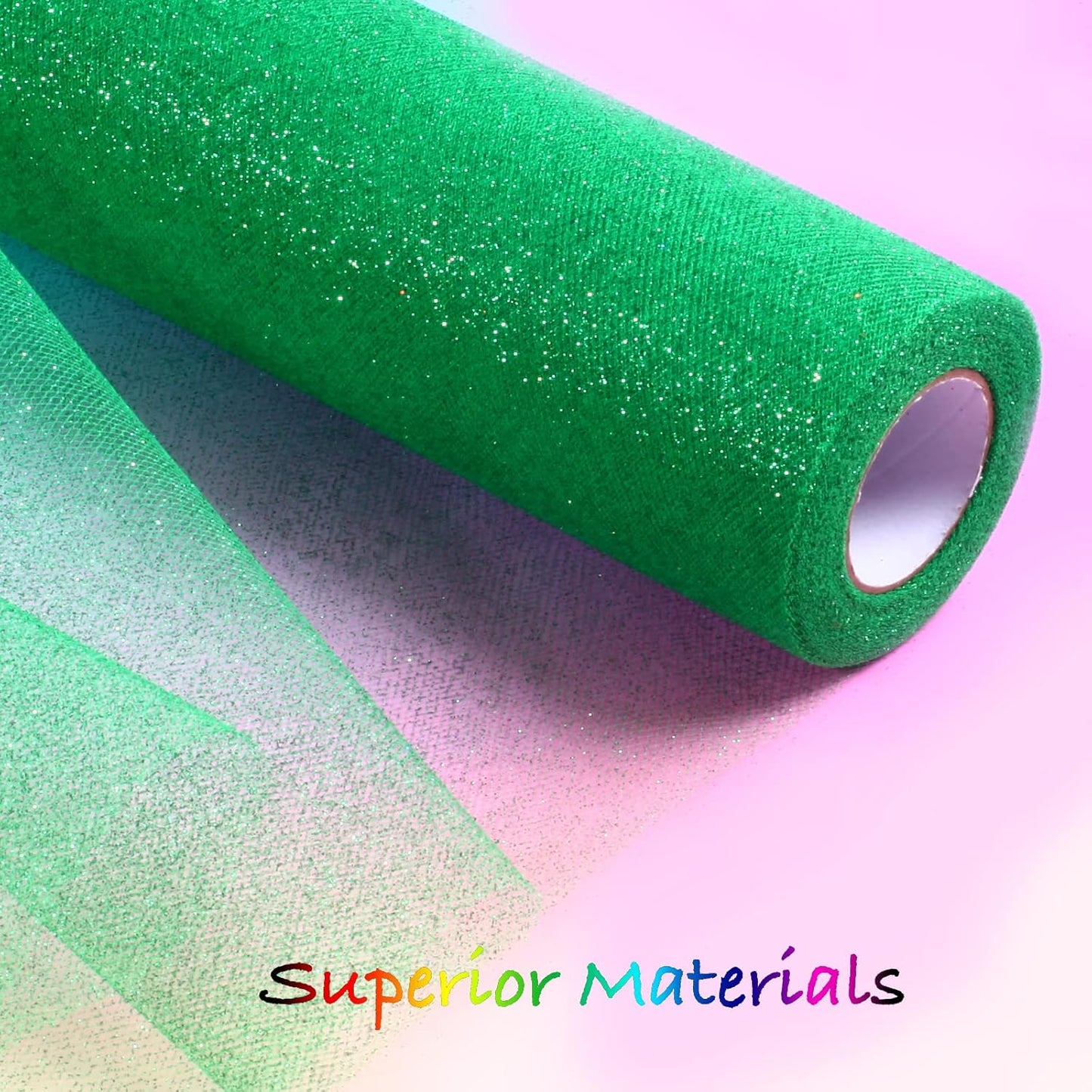Sparkling Tulle Rolls, 15” by 30 Yards (90FT) Glitter Tulle Spool Ribbon Fabric for Wedding Birthday Bridal Shower Tutu Skirt Party Gift Wrapping(Green)