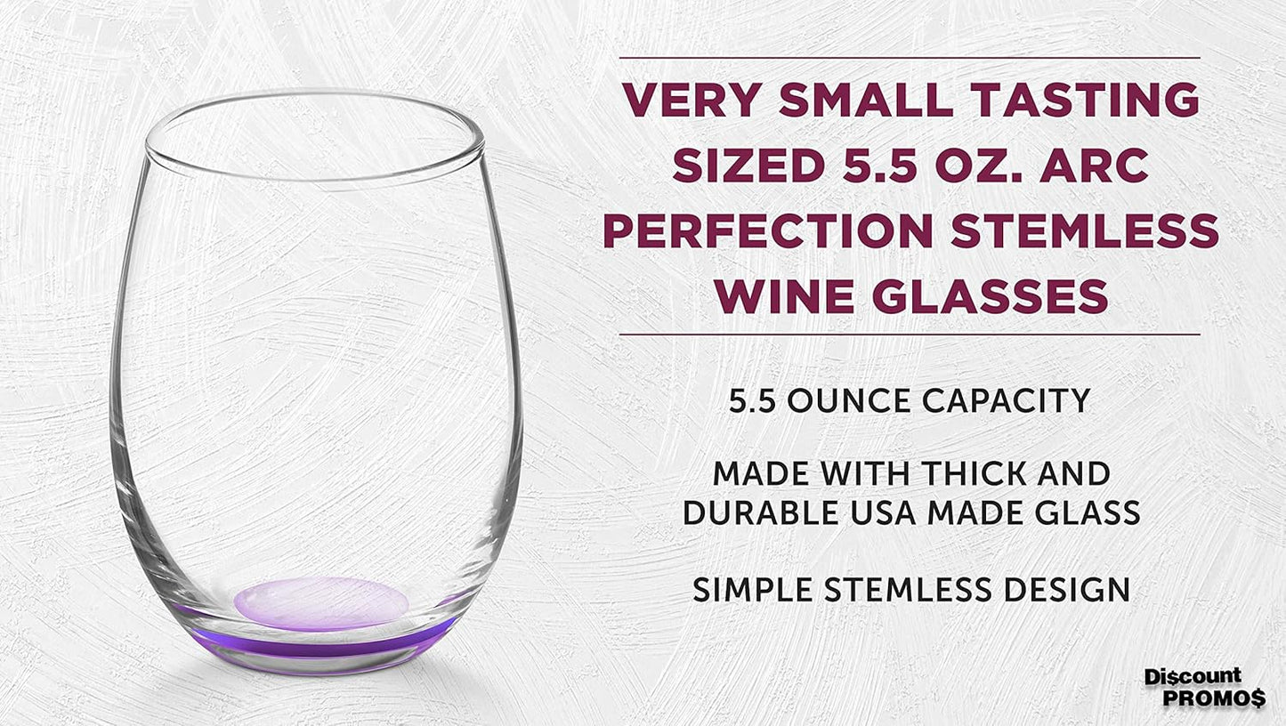 DISCOUNT PROMOS Stemless Wine Glasses by ARC 5.5 oz. Set of 12, Bulk Pack - Perfect for Hotel, Bar, Restaurant or Lounge - Purple