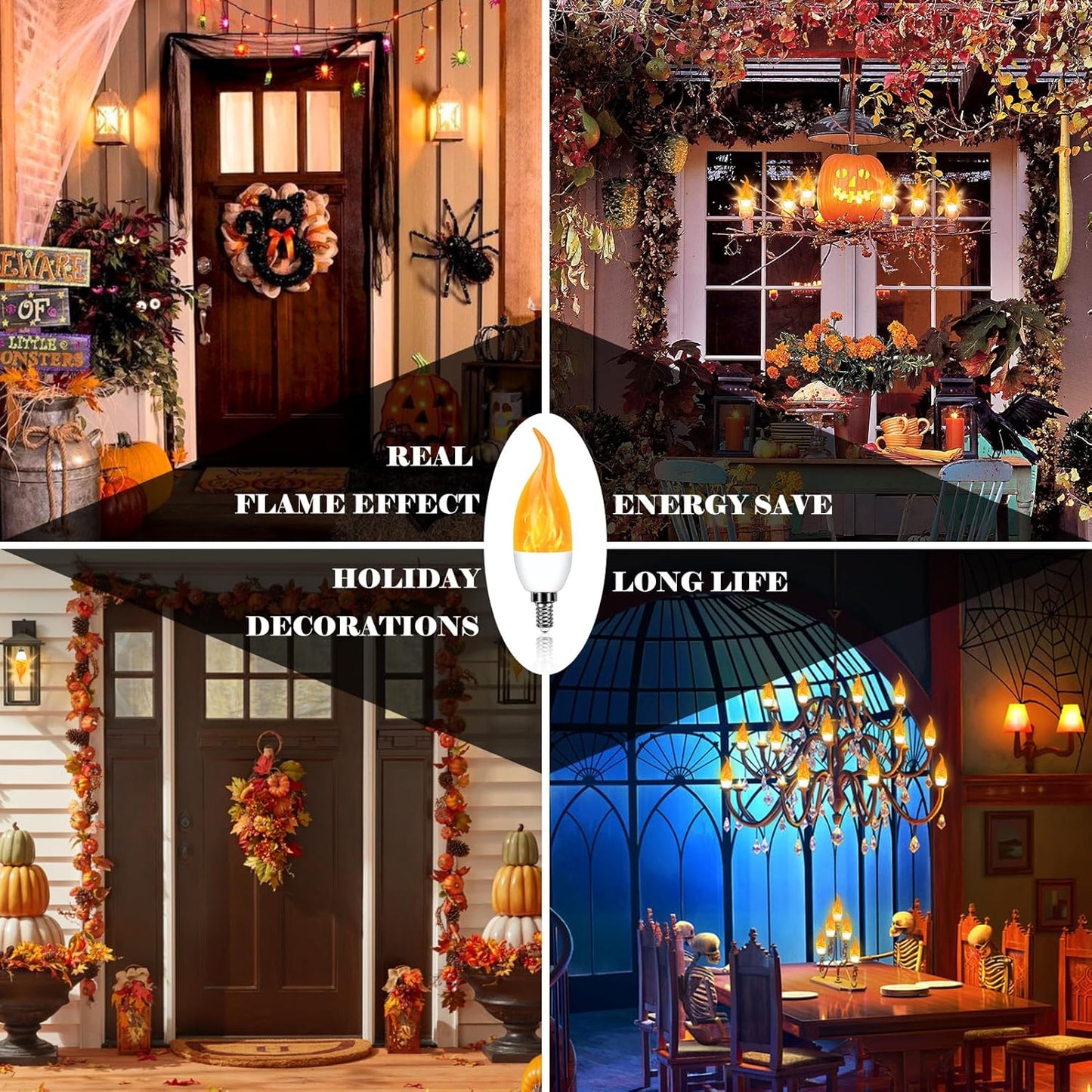 E12 LED Flickering Candelabra Flame Effect Light Bulbs - Upgrade Flicker Candelabra Torch Fire Effect Lights Bulbs for Outdoor Halloween Xmas Holiday Decorations Indoor Lamp (2 Pack)