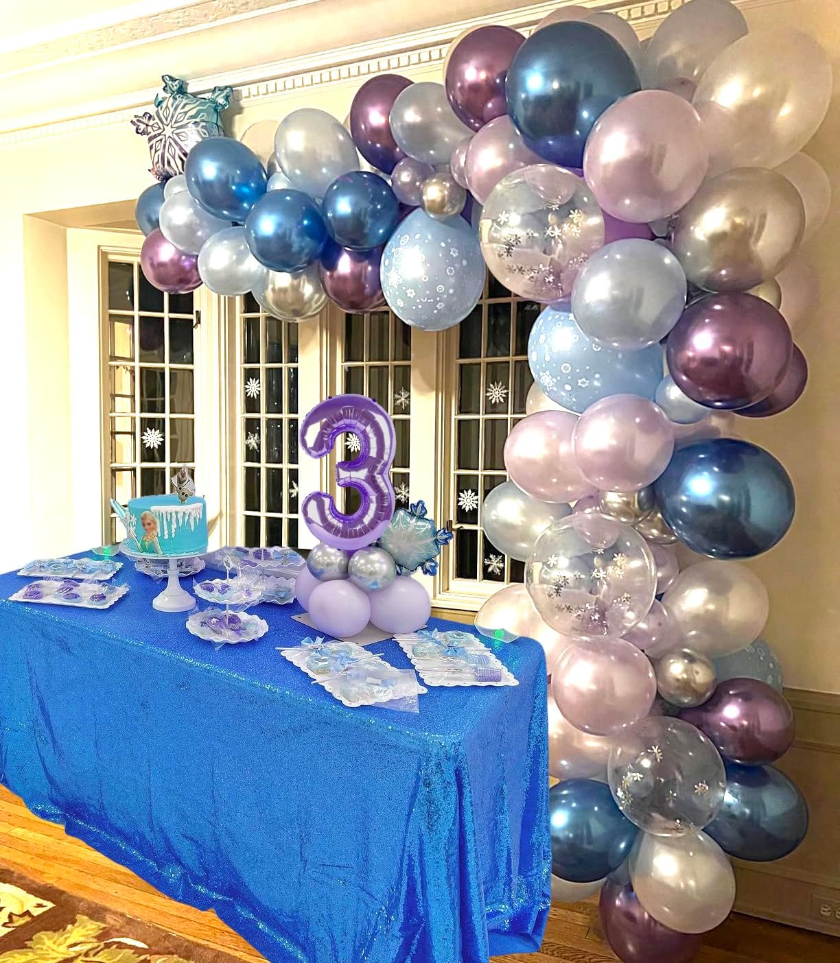 Purple and Blue Party Balloons Kit, 50pcs Blue Silver Purple Balloons 12 Inch Snow Balloons for Theme Party Supplies Ice Snow Theme Winter Party Decorations