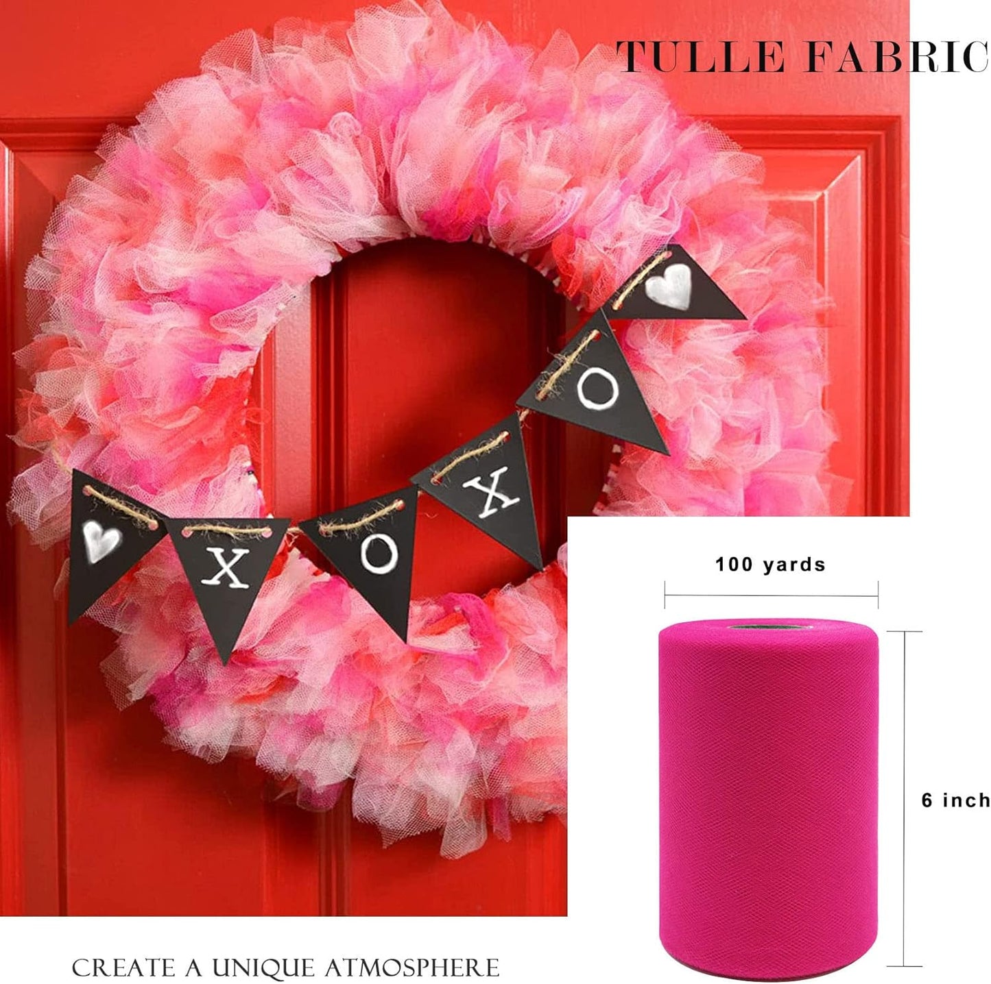 Fuchsia Tulle Fabric Roll 6 Inch X 300 FT (100 Yards) Matte Tulle Ribbon Netting Mesh Spool for DIY Tutu Skirt Wedding Bow Gift Wrapping Baby Shower Christmas Party Halloween Decorations