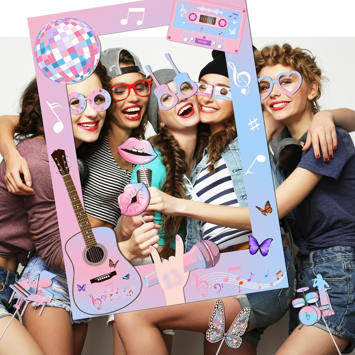Birthday Photo Booth Props,18pcs Theme Party Decoration Music in My Era Photo Frame Supplies for Party Decoration