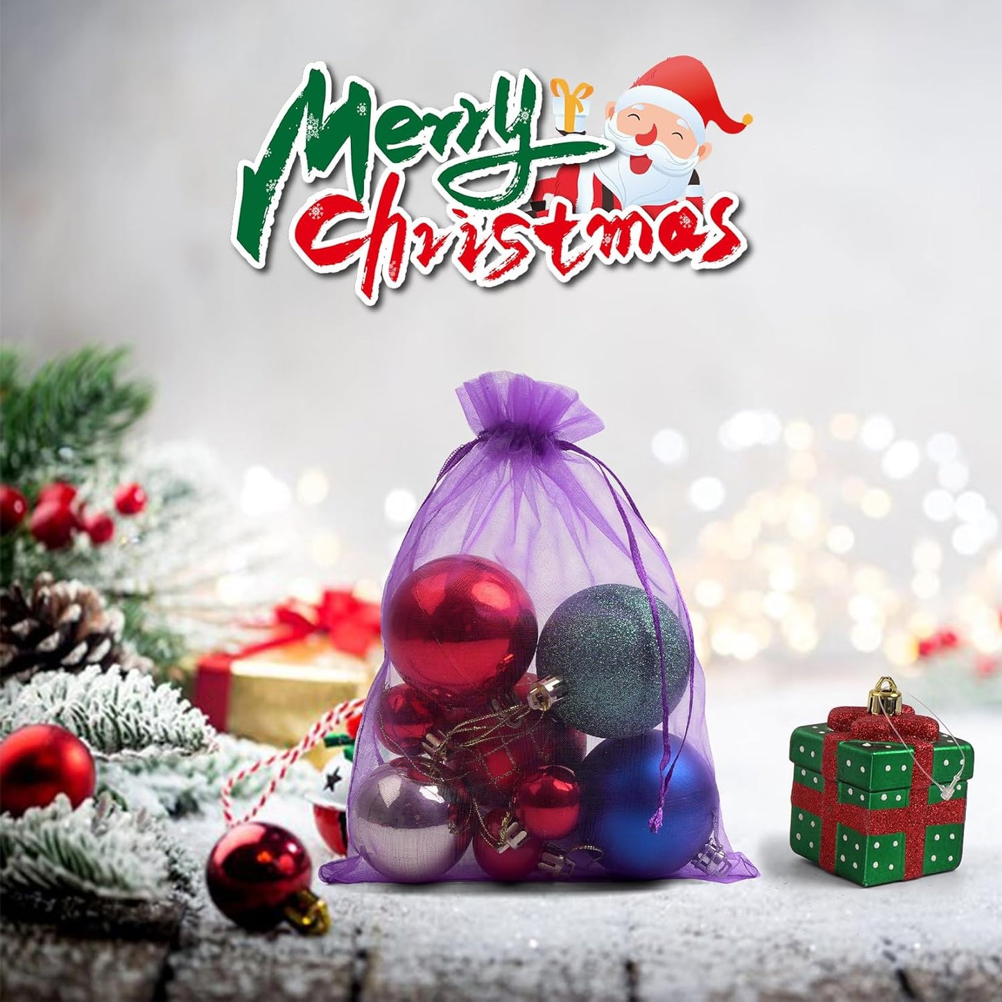 ANZNKU 100 Pack Premium Organza Bags 6x9 inches, Mesh Drawstring Bags for Halloween Gifts Sheer Organza Bag for Wedding Party Favor Christmas(Purple)