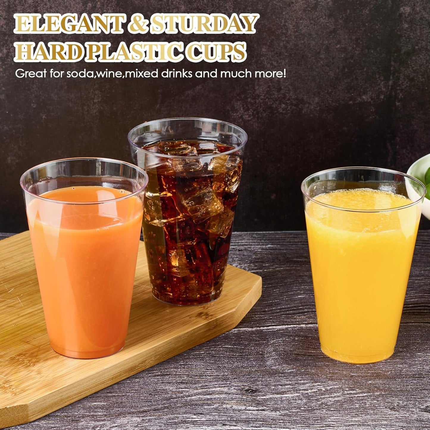 FOCUSLINE 200 Pack 14 oz Clear Plastic Cups, Large Disposable Cups Plastic Party Cup, 14 Ounce Heavy duty Clear Cups for Thanksgiving, Halloween, Christmas