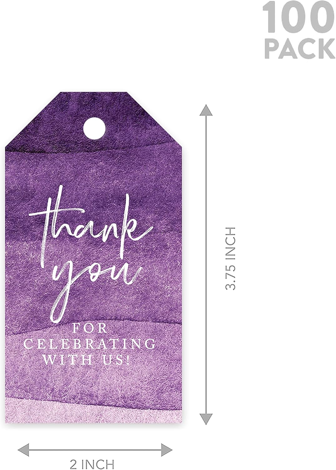 Andaz Press 100-Pack Thank You for Celebrating with Us Favor Tags Purple Watercolor Cardstock Gift Tags with Bakers Twine for Wedding Baby Shower Bridal Shower Birthday Party Favors 2 x 3.75-Inches