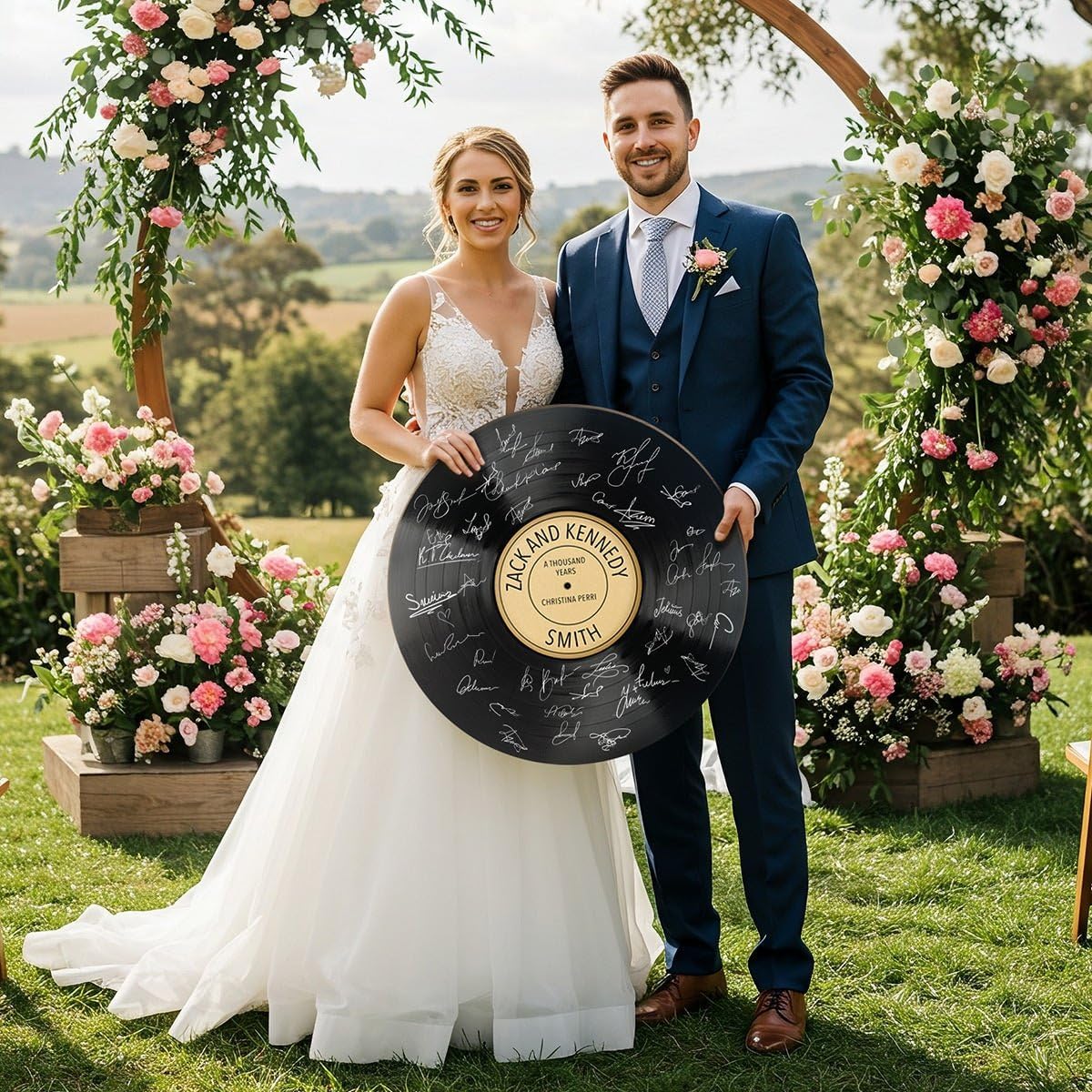 HomeWetBar Personalized Wedding Vinyl Record Alternative Guestbook, Special Song Record Guest Book for Wedding Guests