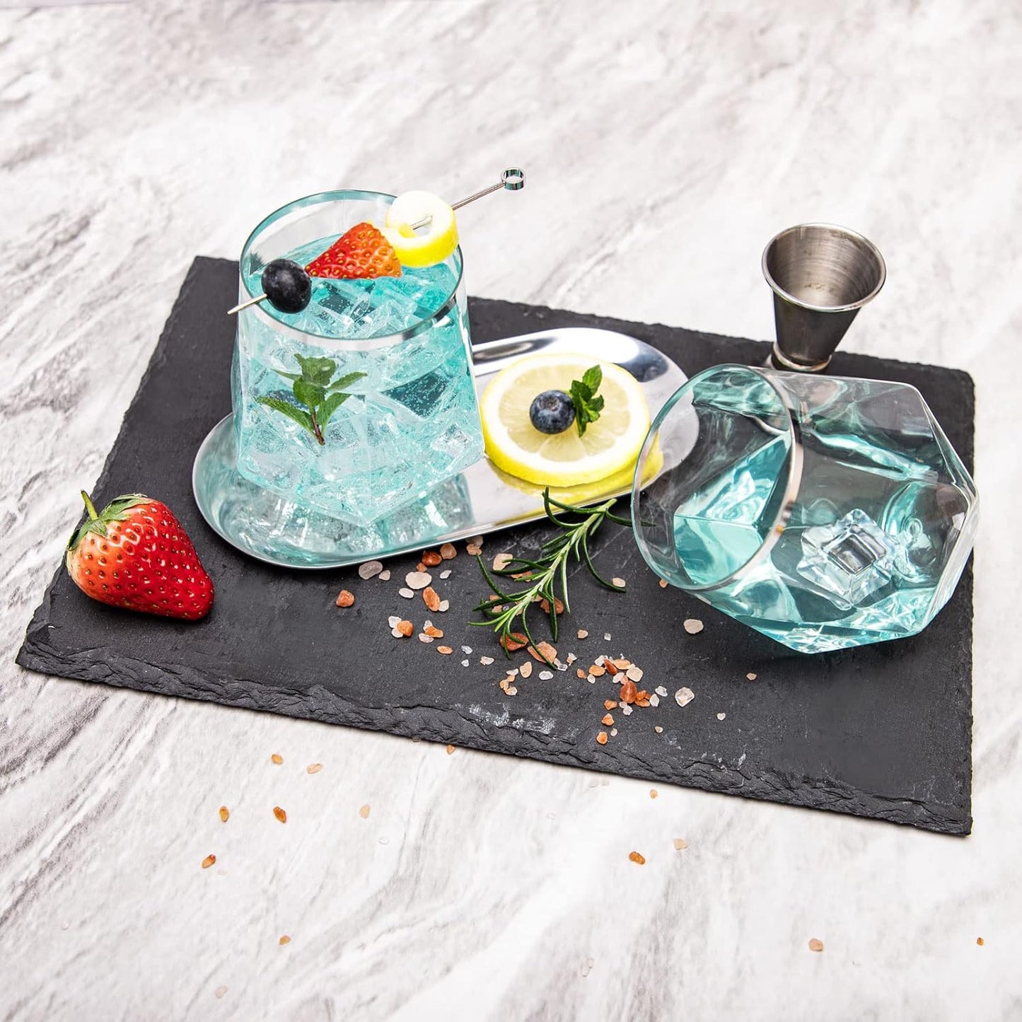 LUODA Silver Diamond Shaped Plastic Stemless Wine Glasses Set of 24, Disposable 12 Oz Silver Plastic Whiskey Glasses for Birthday, Housewarming and Wedding