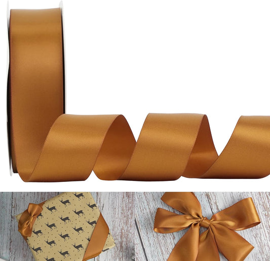 HUIHUANG Copper Ribbon Satin 1-1/2" Wide Double Face Polyester Satin Ribbons for Crafts, Thick Silk Ribbon for Gift Wrapping Hair Bows Floral Bouquet Cake Box Christmas Decor Party Favor - 50 Yards
