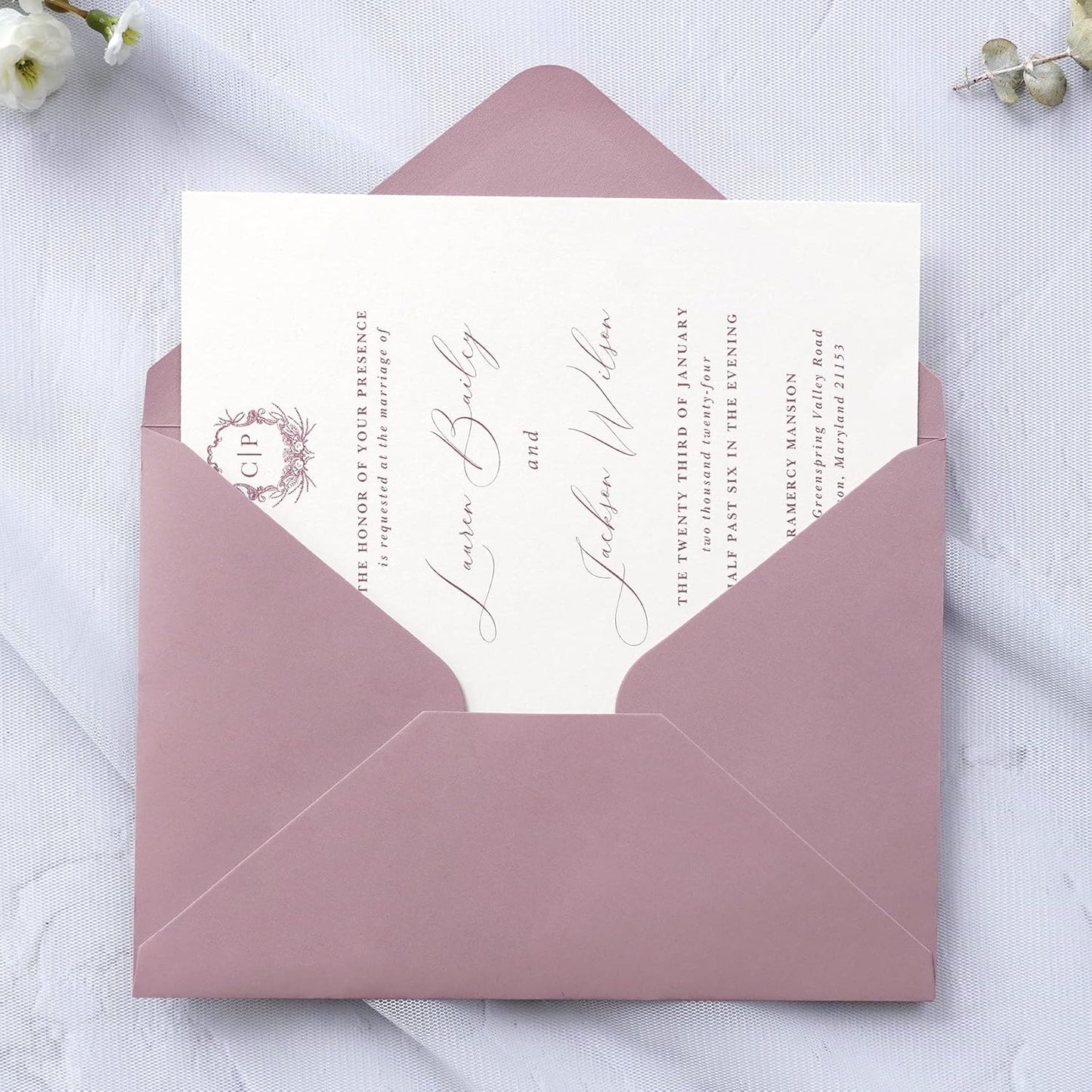 PONATIA 50 PCS/Pack A7 Envelopes, 5.25 x 7.48'' Matte Dusty Rose Envelope, Perfect 5x7 envelopes For Wedding Invitation Cards, Christmas Gift Cards Envelopes, Acrylic Invitations, Photos