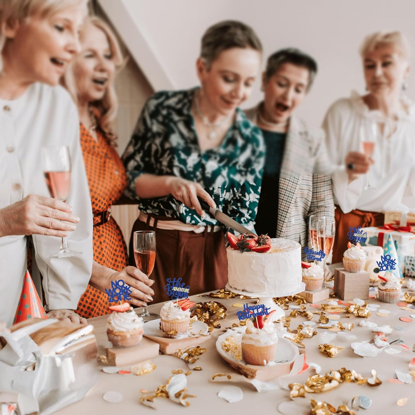 24Pcs Happy Retirement Cupcake Toppers Officially Retired Cake Toppers No Work Zone Adventure Begins Cupcake Picks Retirement Theme Farewell Birthday Party Decorations Supplies Dark Blue