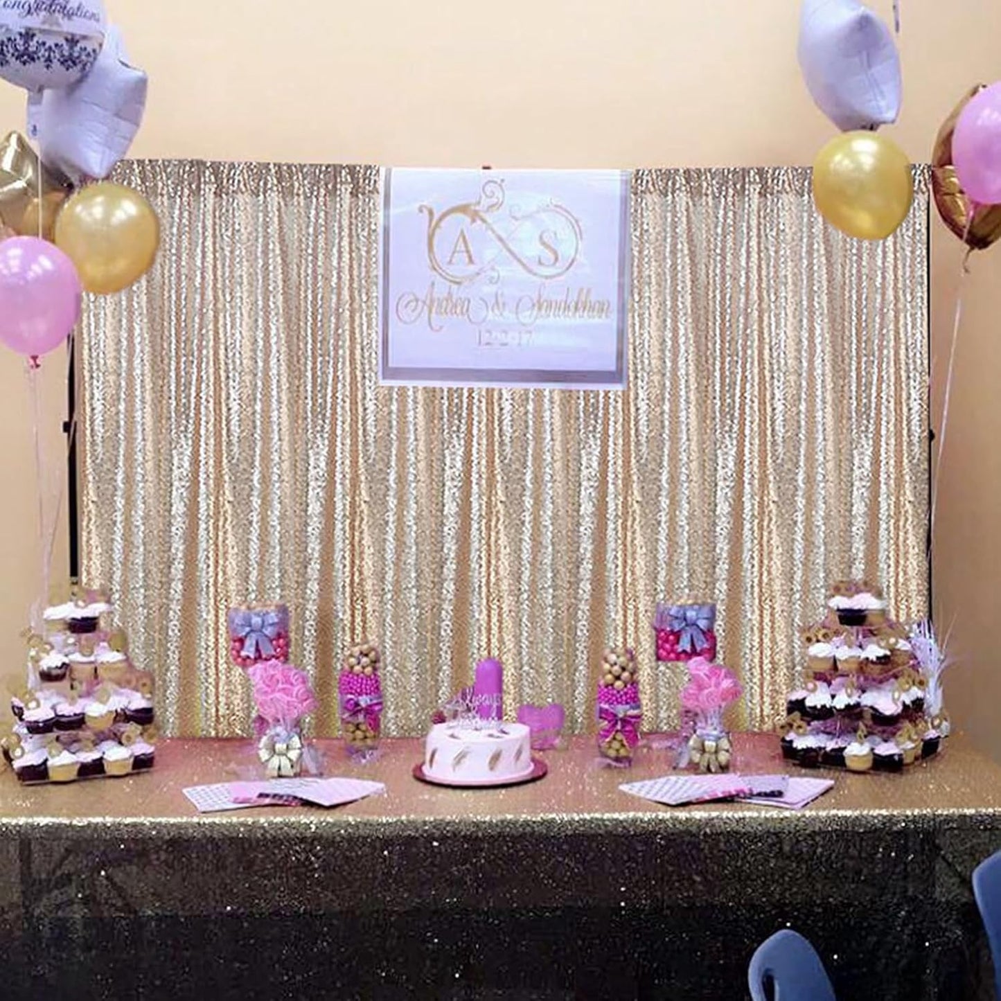 DUOBAO Champagne Backdrop Curtain 8ft Photo Background Wedding Backdrops 4FT Wide 8FT Long Shimmer Wall Curtain Champagne Gold Glitter Backgrounds Drapes for Weddings