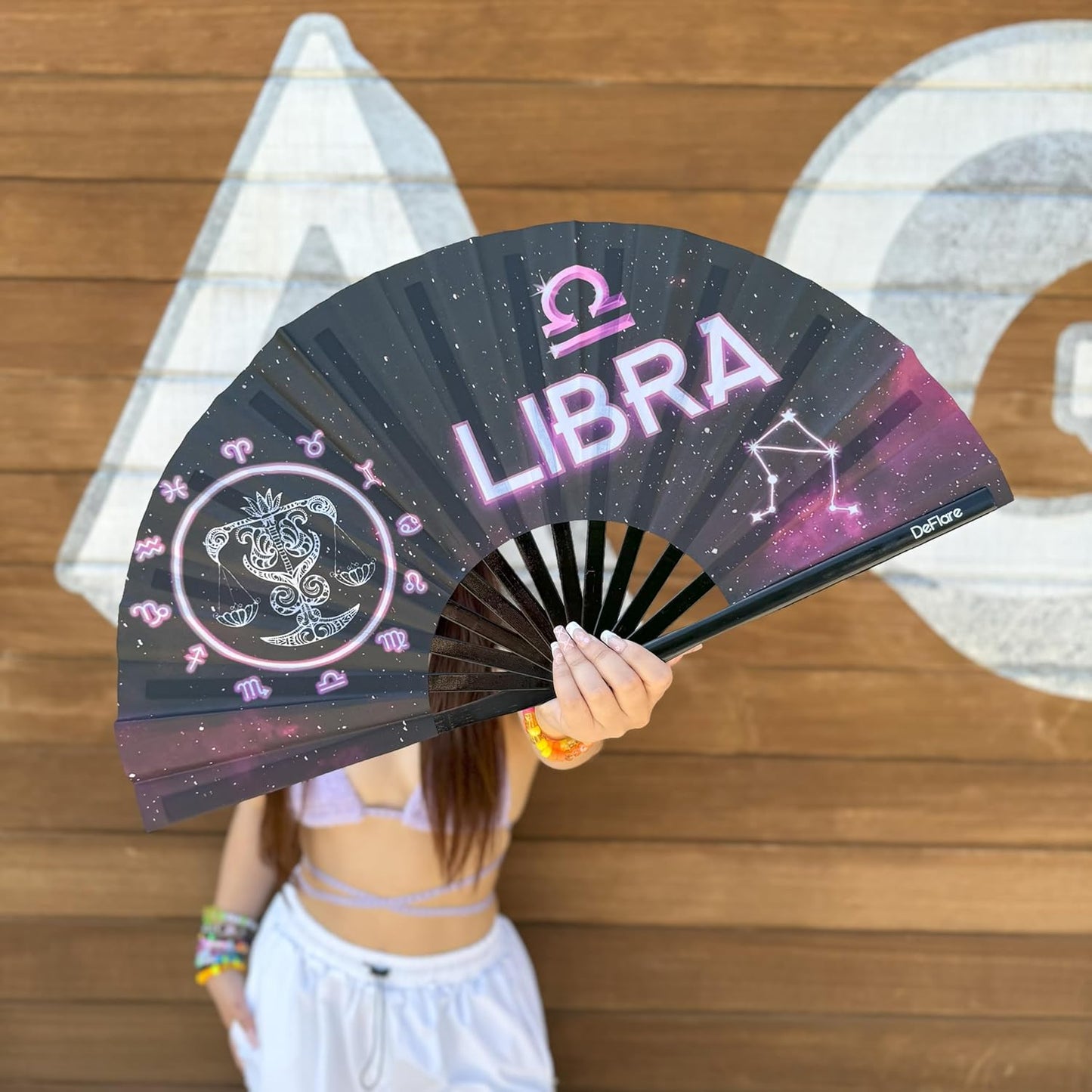 DeFlare | Cosmic Zodiac Rave Fan | Zodiac Sign Hand Fan | Astrology Rave Fan | Hand Fan | Large Rave Fan | Large Clacking Fan