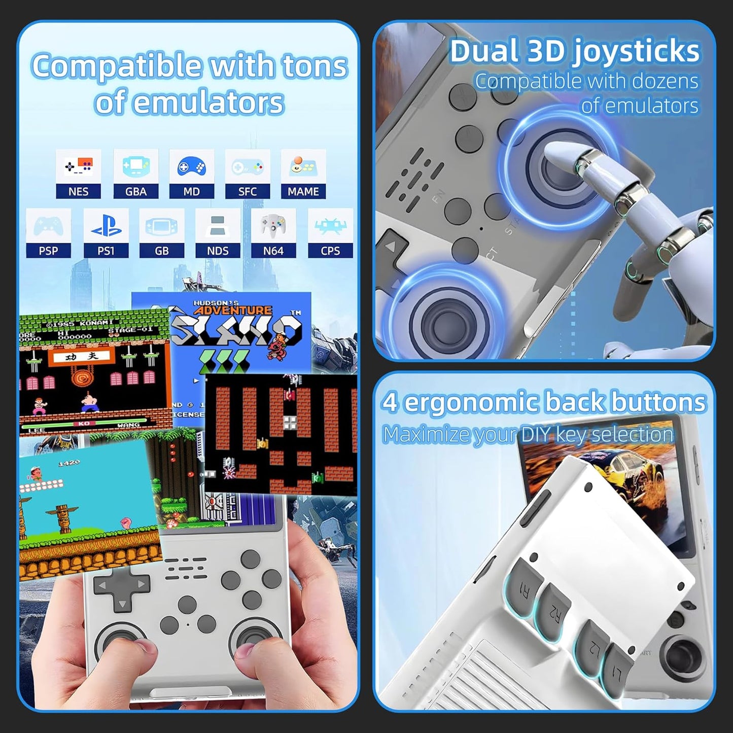 R40S PRO Retro Gaming Console, 30000+ HD Games Handheld Game Console, 3800mAh Rechargeable Mini Retro Video Console with 256GB TF Card, Portable Pocket Arcade (White)