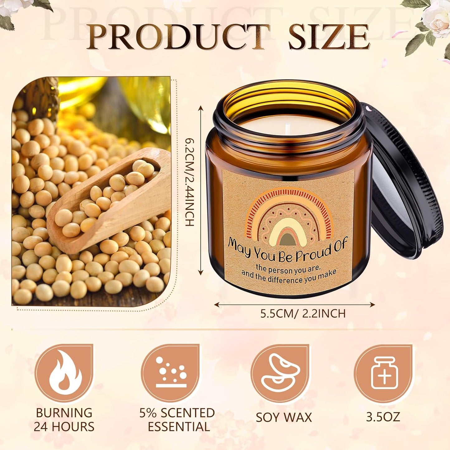 MTLEE 20 Pcs Thank You Gifts Candles 3.5 oz Employee Appreciation Inspirational Scented Soy Wax Candle Thank You Gift Christmas Gifts for Coworker Women Volunteer Teacher(Rainbow,Brown)