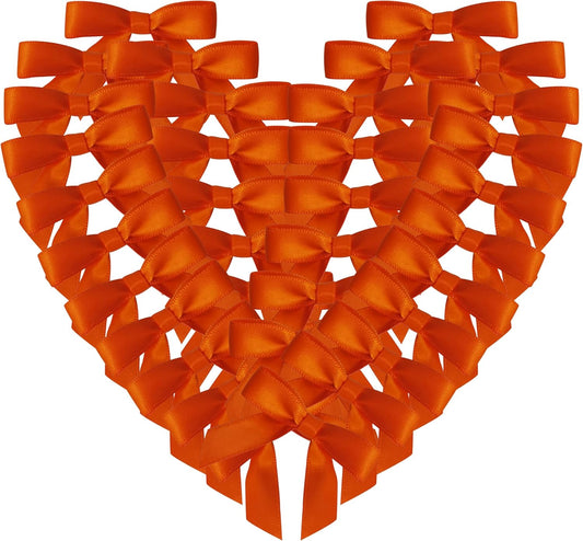 50pcs 1-1/2" Mini Orange Satin Ribbon Bows Without Twist Ties for Crafts Gift Wrapping Packing Christmas Decoration (Orange)