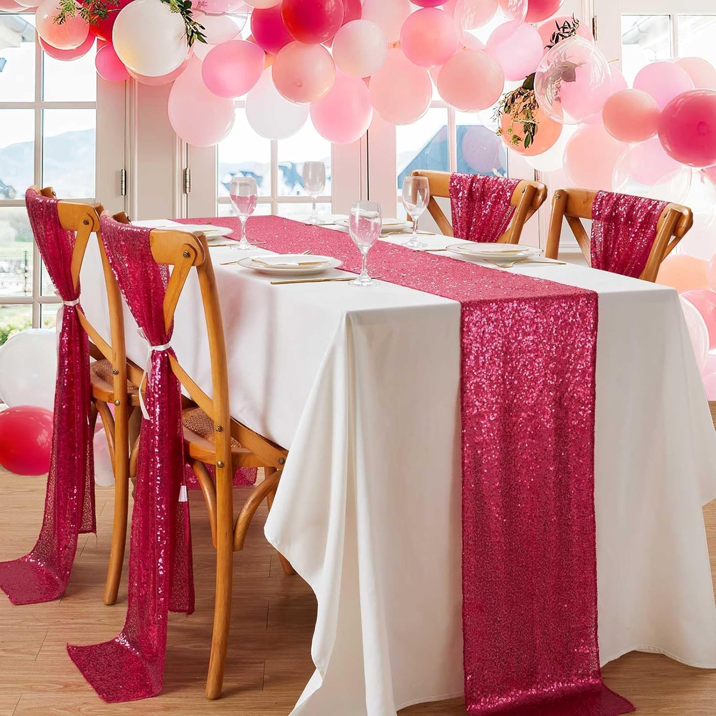 Fuchsia Table Runners 10 Pieces 12x72 Inches Sequin Glitter Table Runner for Birthday Party Baby Shower Holiday Event Table Decorations