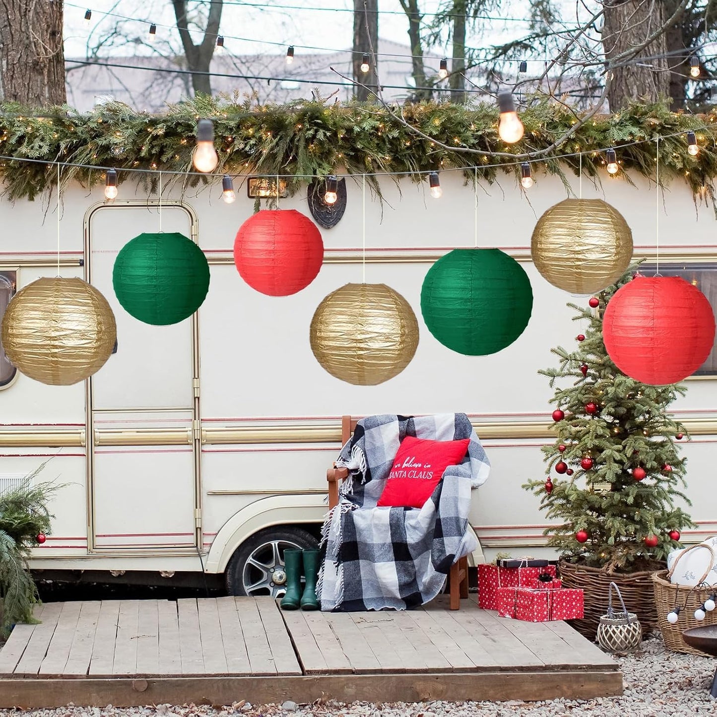 Green Red Paper Lanterns Decorative 12pcs Christmas Hanging Decorations for Graduation Anniversary Birthday Party