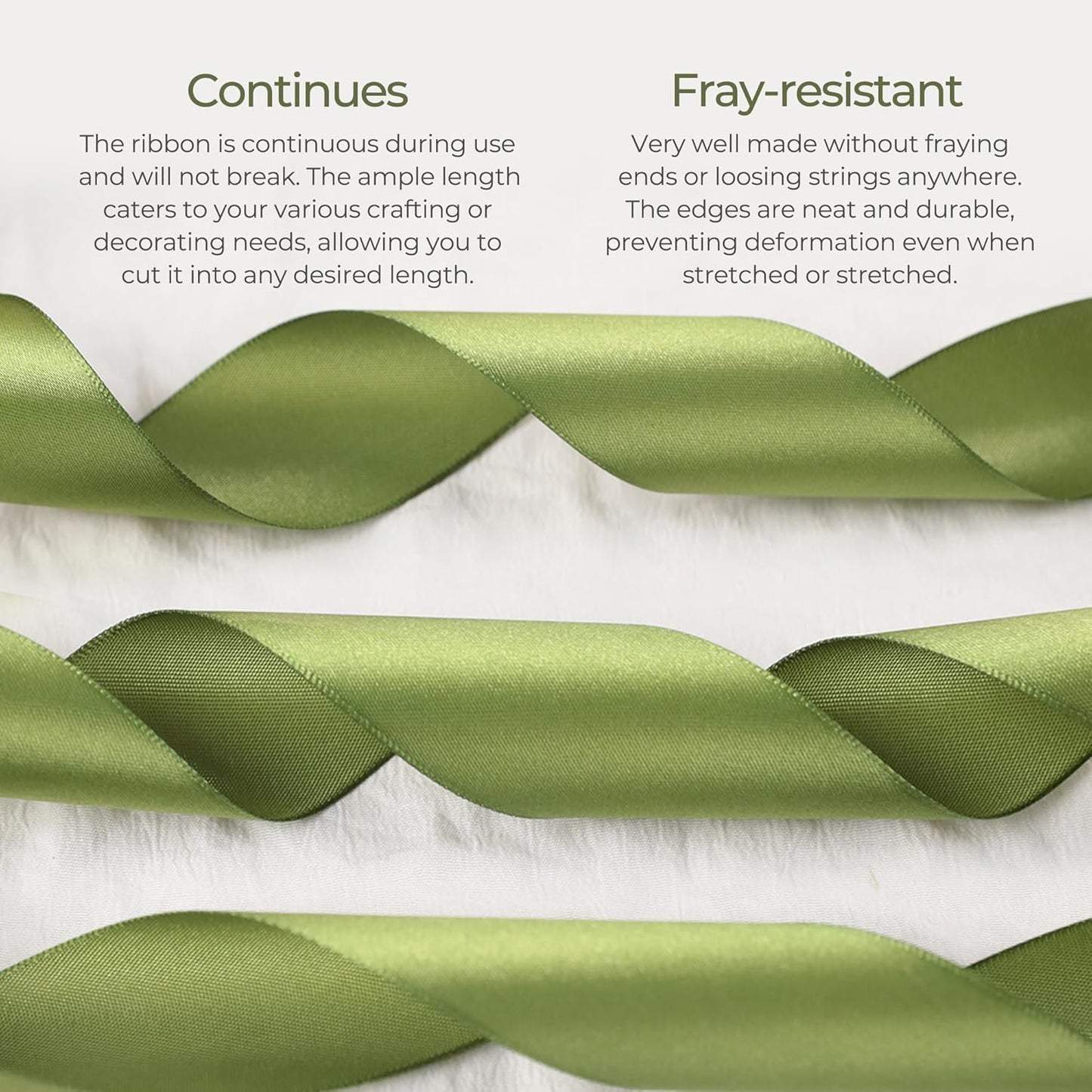 Olive Green Satin Ribbon 3/8 inch X Continuous 50 Yards, Single Face Polyester Ribbon Perfect for Gift Wrapping, Flower Bouquet, Wedding Decor, Crafts, Bow Making, Sewing and More