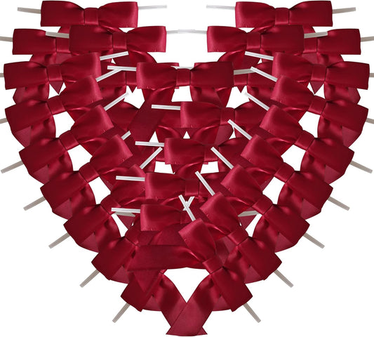 3-1/2" Burgundy Satin Ribbon Bows with Twist Ties Giant Bows for Christmas Holiday Gift Packing&Wrapping (50pcs,Burgundy)