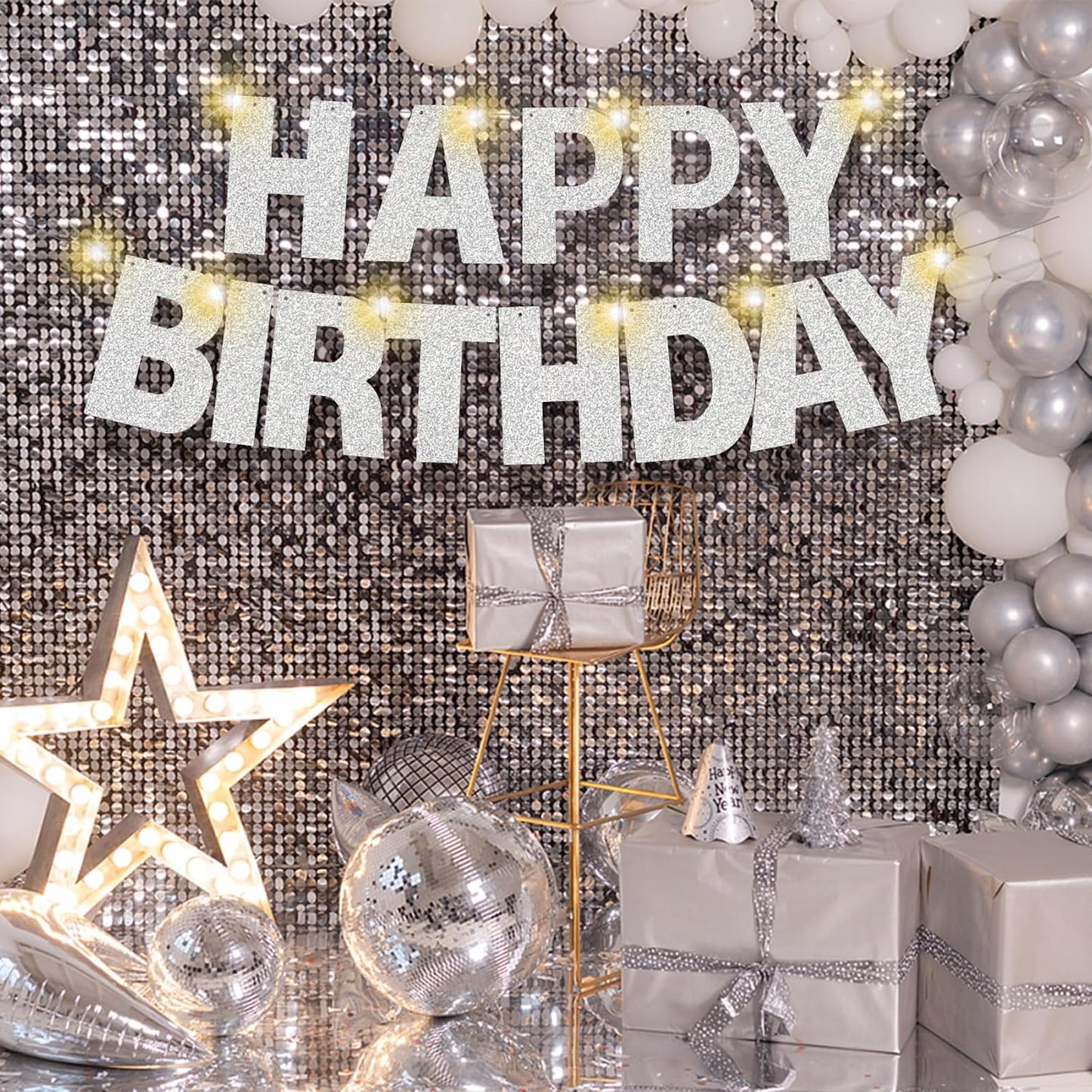 175Pcs DIY Glitter Customizable Banner Kit Happy Birthday Letter Banner Winter Wonderland Banners Snowflake Personalized Banners Decor Baby Shower Birthday Party Decorations Supplies(Glitter Silver)