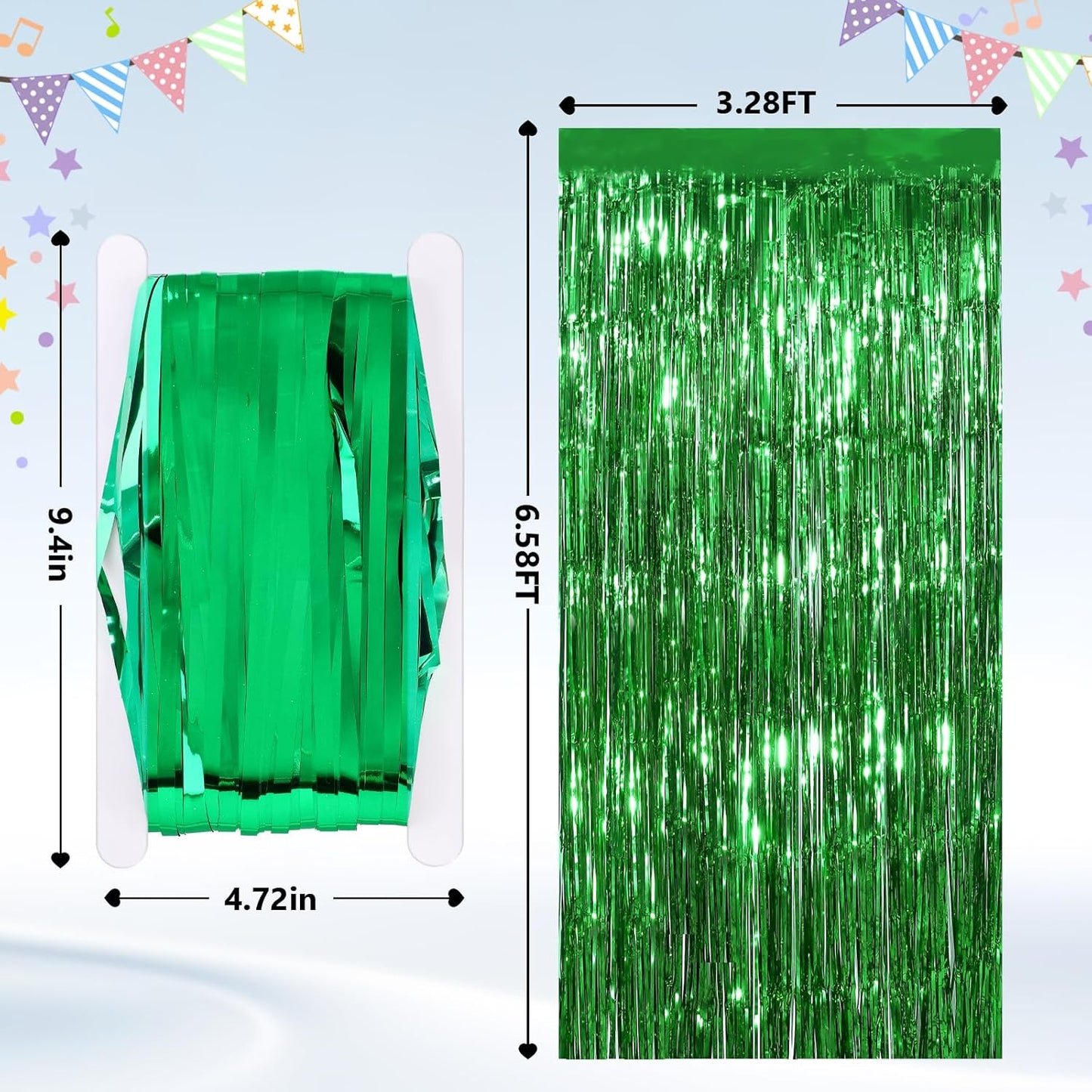 2 Pack Green Streamers Backdrop Jungle Party Decorations Green Foil Fringe Backdrop Curtains Photo Booth Backdrop for Birthday Dinosaur Animal St Patrick's Day Football Xmas Graduation Party Decors