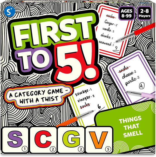 Skillmatics Board & Card Game - First to 5, Category Game with a Twist, Perfect for Parties, Family, Game Night, Quick Thinking, Gifts for Kids, Teens, Adults, Ages 8, 9, 10 & Up, 2-8 Players