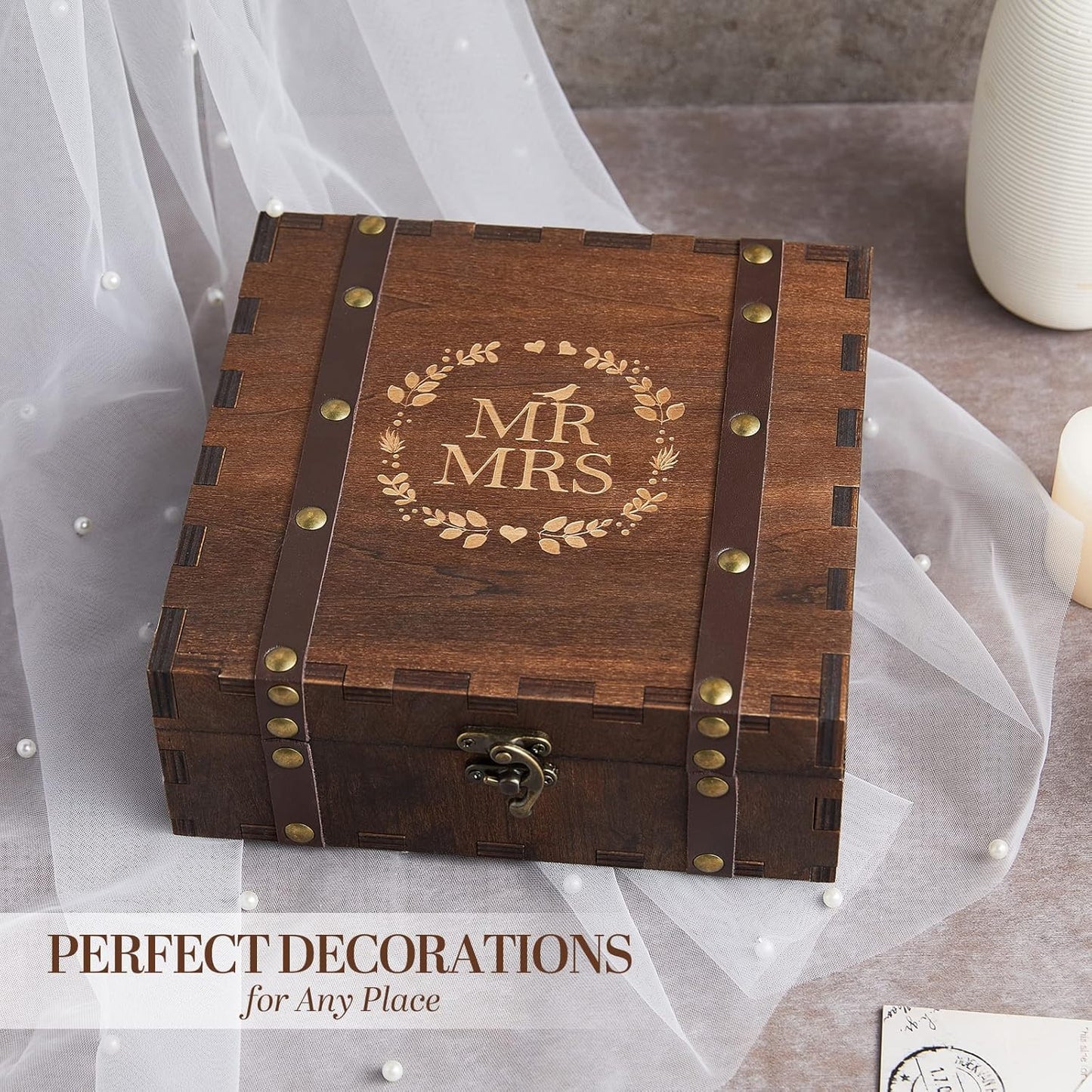 AW BRIDAL Mr and Mrs Wedding Keepsake Box for Couples, Wooden Memory Boxes with Lids, Bridal Shower Gifts for Bride Bachelorette Party, 2025 Engagement Gift for Newlyweds and Marriage Couple