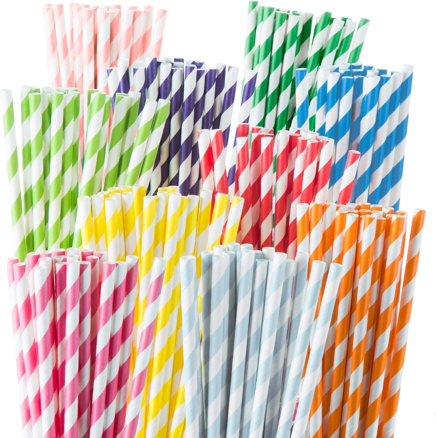 Weemium Paper Straws Disposable - 200 Pack - Durable & Non-Soggy Striped Paper Straws for Drinking in 10 Colors - 100% Biodegradable & Eco-Friendly for Parties, Events, Crafts & Everyday Use