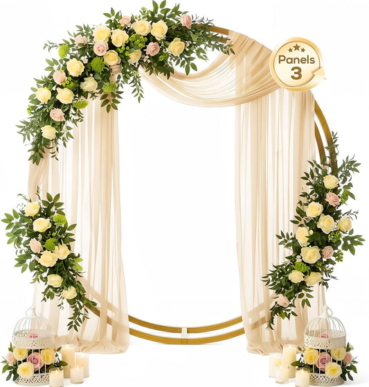 Wedding Arch Draping Fabric 29" x 19Ft Sheer Drapes for Backdrop Wedding Ceremony Reception Ceiling Decor Curtain Baby Bridal Shower Decoration (Champagne, 3 Panels)