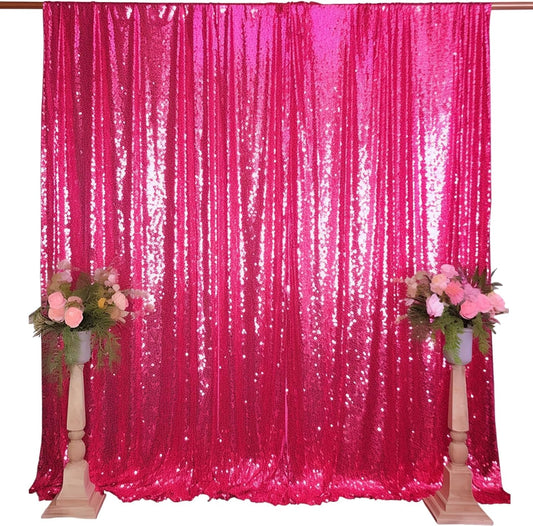 Fuchsia Sequin Backdrop Sequin Backdrop (8FTx8FT, Fuchsia) Sparkly Background Drapes for Party Birthday Weeding Decor