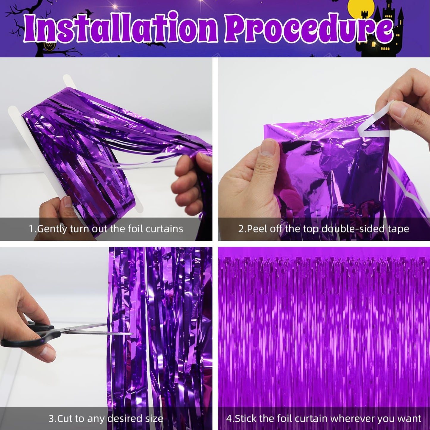 3 Pack Purple Backdrop Tinsel Streamers Foil Fringe Backdrop Halloween Party Decorations Purple Backdrop Curtain Birthday Graduation Bachelorette Christmas New Year Party Decorations