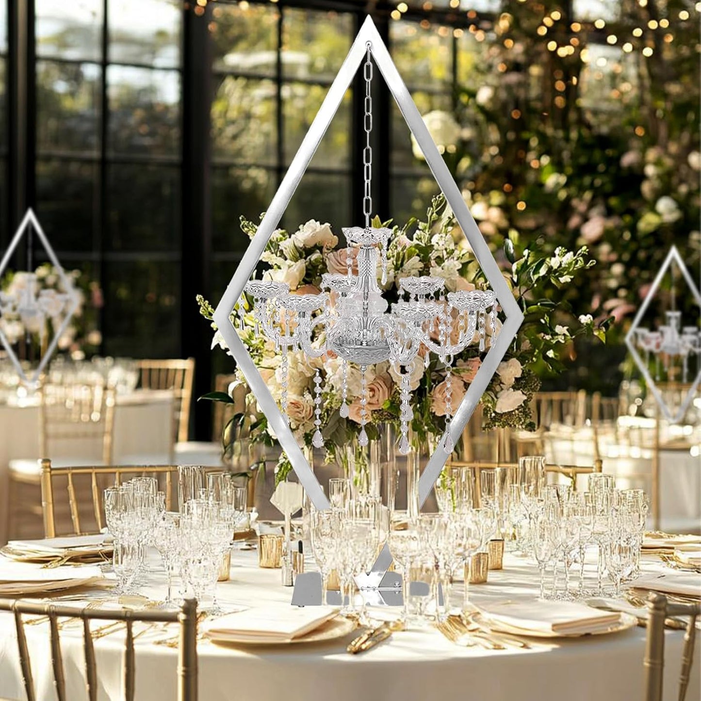 European Wedding Romantic Candlestick 45 "Table top Candlestick Metal Candlestick Table for Wedding Party Activities in The Center of The Room (Silver, 2PCS)