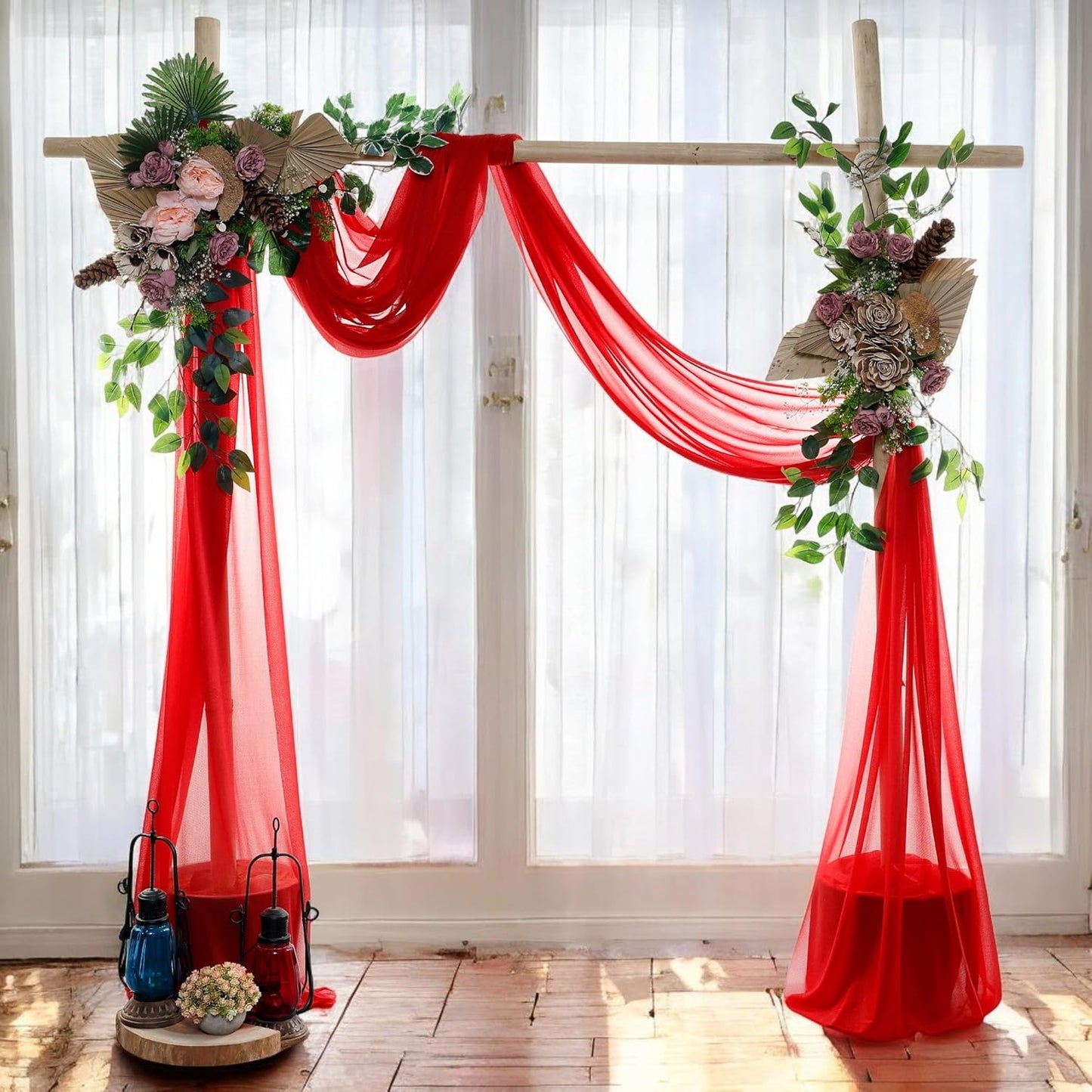 MDS Halloween Chiffon Draping Fabric - 1 Panel, 30" Wide x 30ft Long - Sheer Spooky Arbor & Canopy Drapery for Haunted House Backdrops, Party Ceilings, DIY Costumes & Themed Events - Red