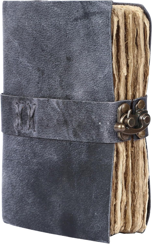 Vintage Leather Journal Handmade Buffalo Non-Refillable Deckle Edge Paper – Leather Bound Journal for Women, Men, Vintage C-Lock Closure Ideal for Writing & Travel for Artists (Grey)